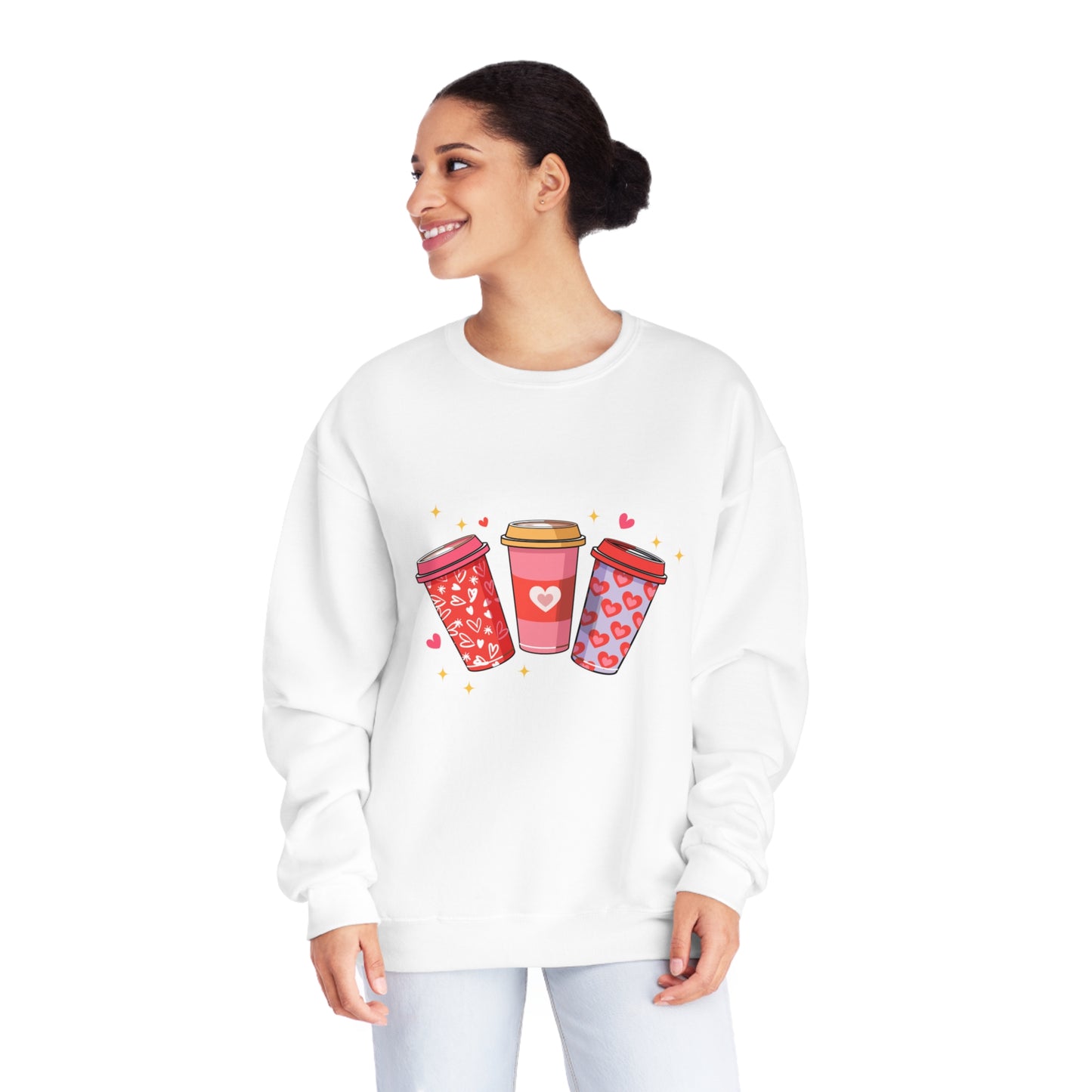 Heart Coffee Cups Unisex NuBlend® Crewneck Sweatshirt