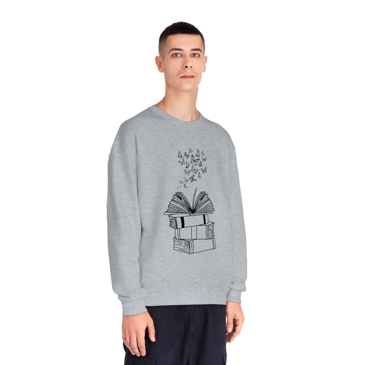 Book Butterflies Black Font Unisex NuBlend® Crewneck Sweatshirt