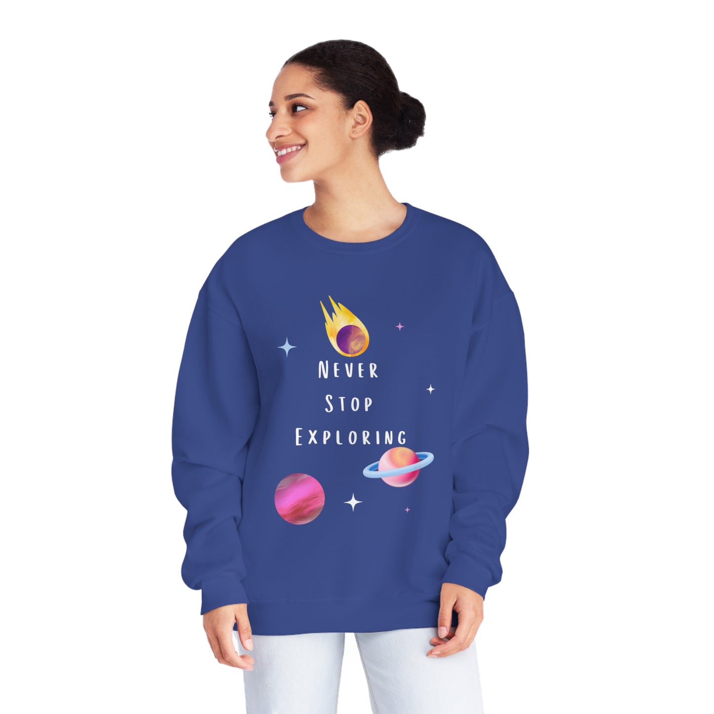 Never Stop Exploring Unisex NuBlend® Crewneck Sweatshirt