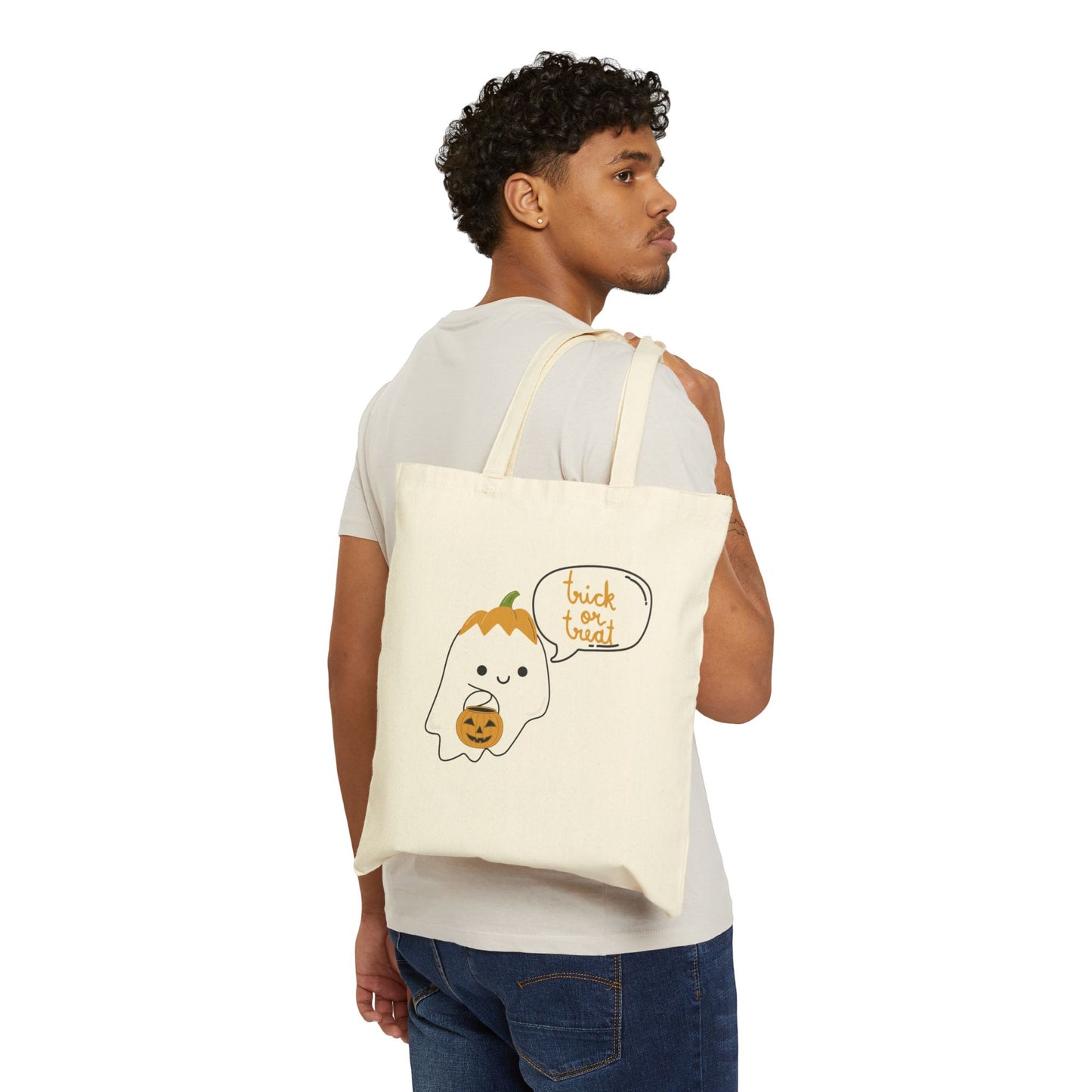 Trick or Treat Bag Ghost Pumpkin Cotton Canvas Tote Bag
