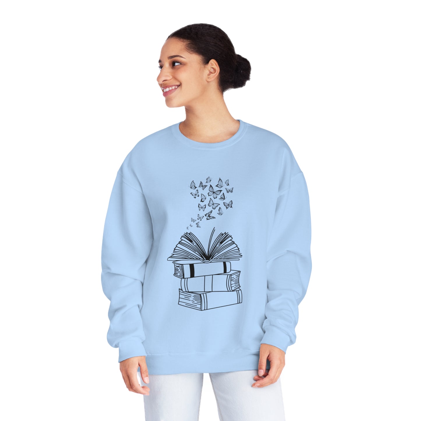 Book Butterflies Black Font Unisex NuBlend® Crewneck Sweatshirt