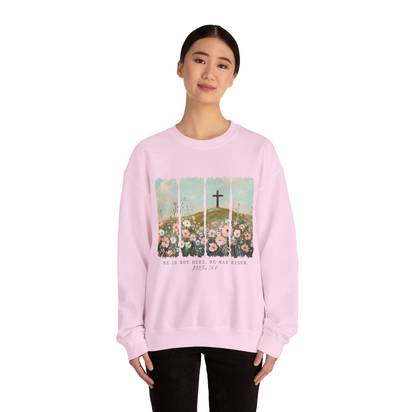 He Is Risen Crewneck Sweatshirt – Christian Inspirational Sweatshirt for Easter and Everyday Wear