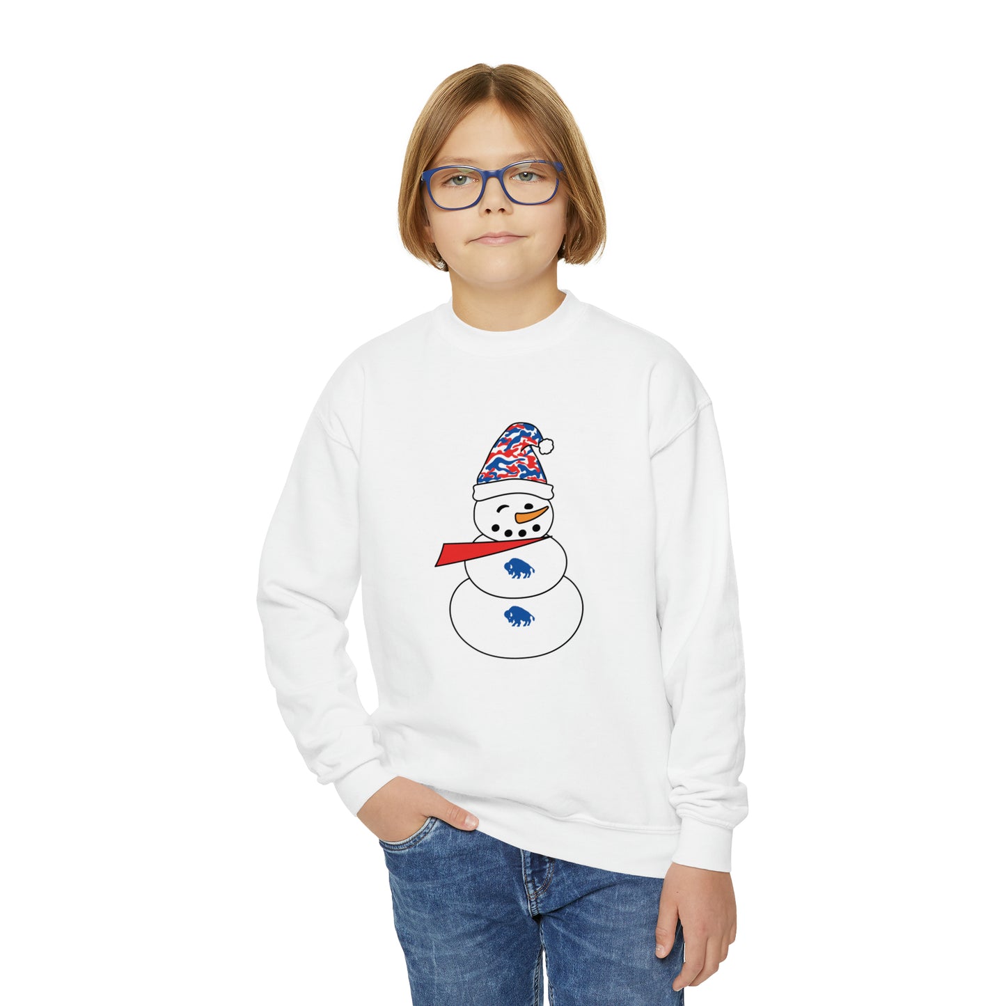 Buffalo Snowman Youth Crewneck Sweatshirt