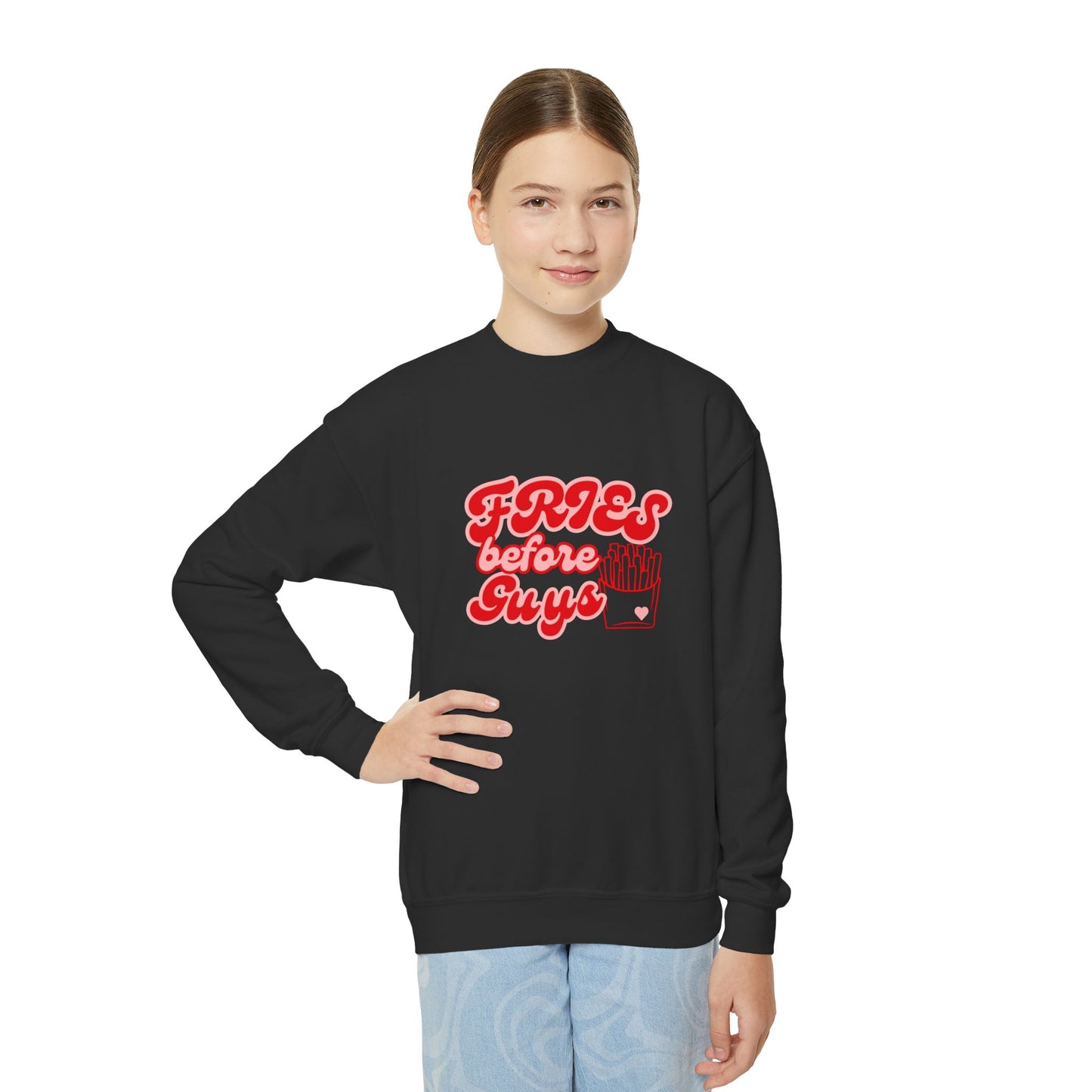 Fries Before Guys Youth Crewneck Sweatshirt