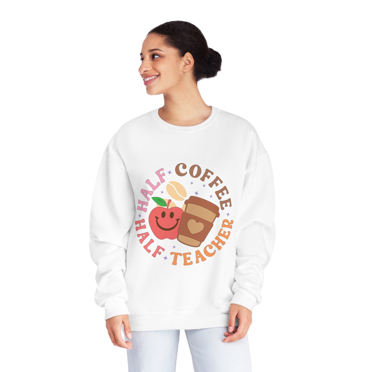 Half Coffee Half Teacher Unisex NuBlend® Crewneck Sweatshirt