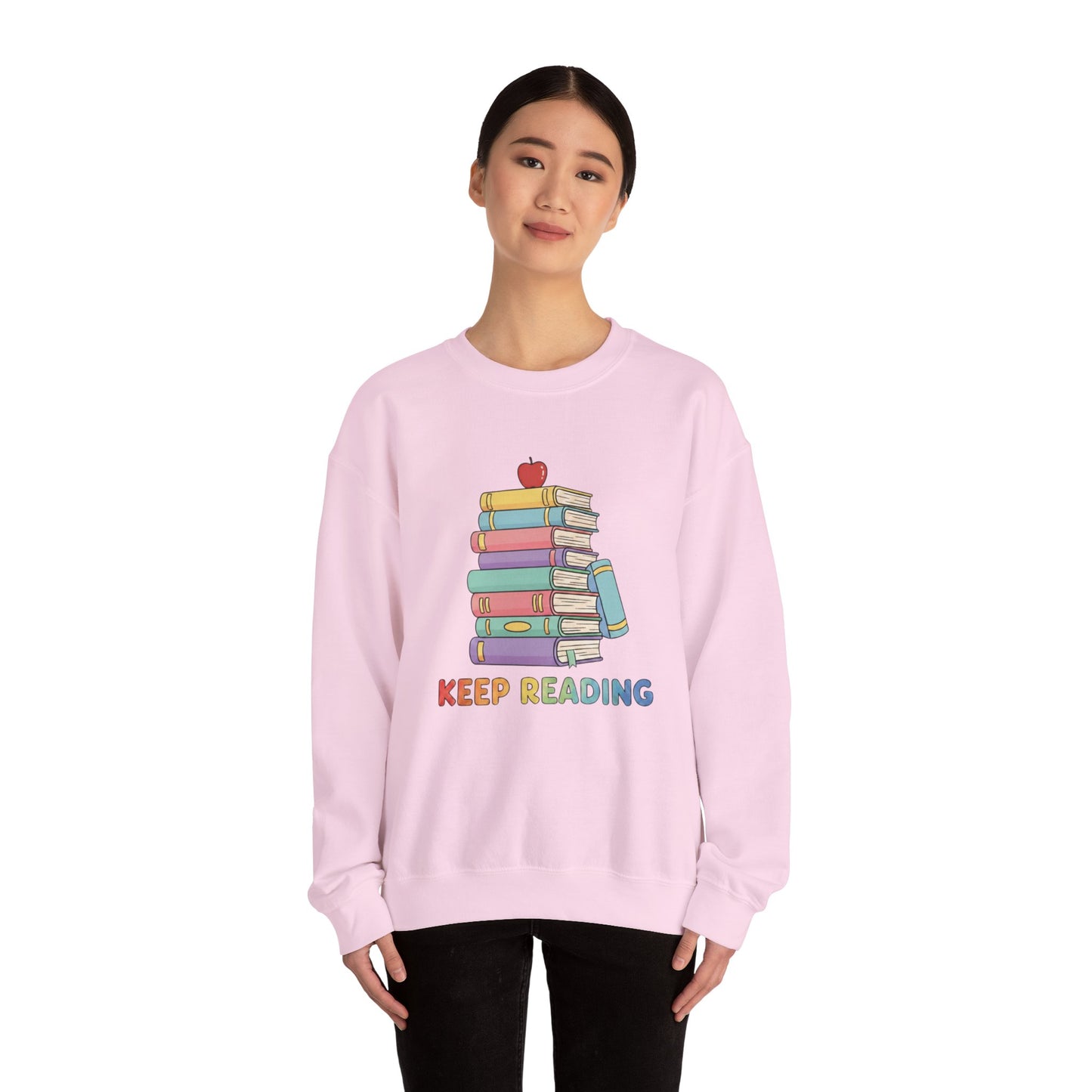 Keep Reading Sweatshirt - Cozy Bookstack Graphic Crewneck for Readers