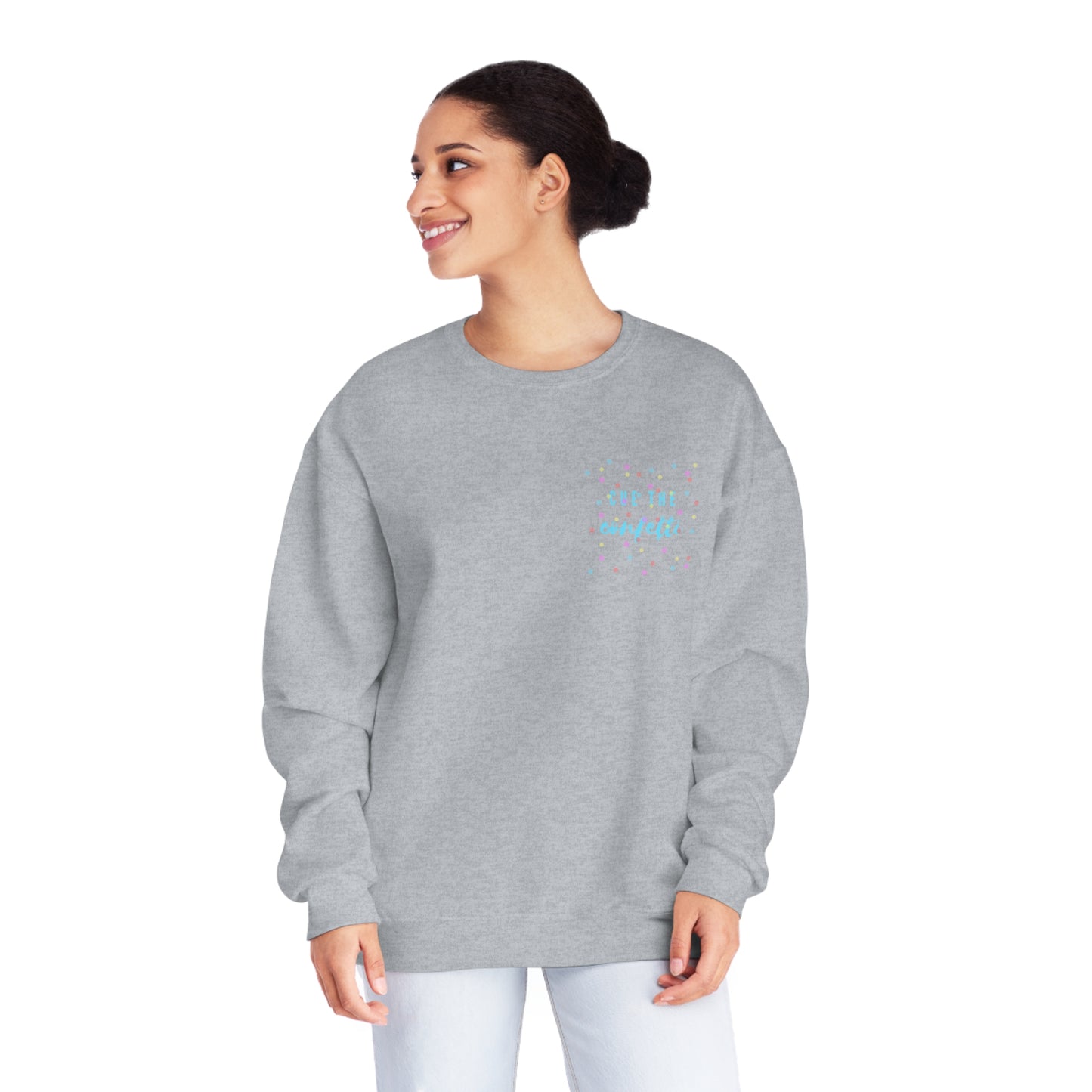 Cue the Confetti Blue Font Unisex NuBlend® Crewneck Sweatshirt