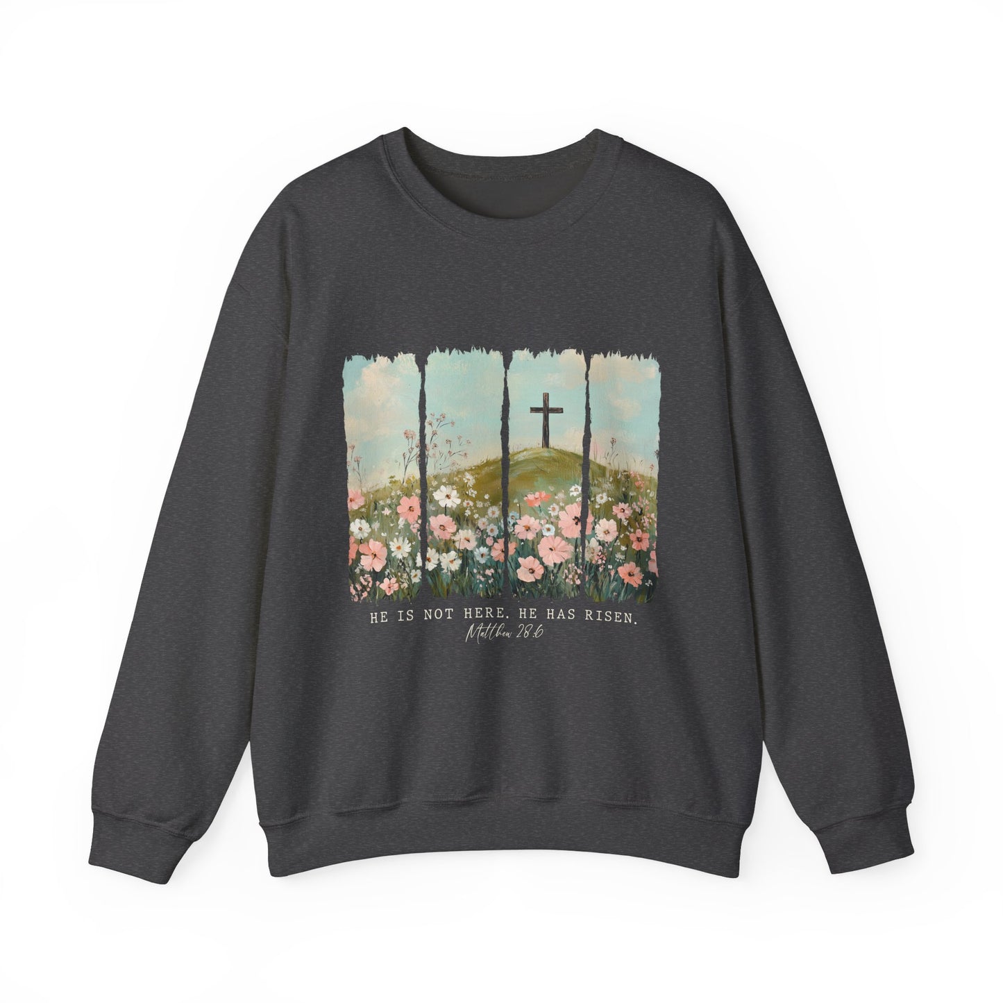 He Is Risen Crewneck Sweatshirt - Inspirational Easter Apparel