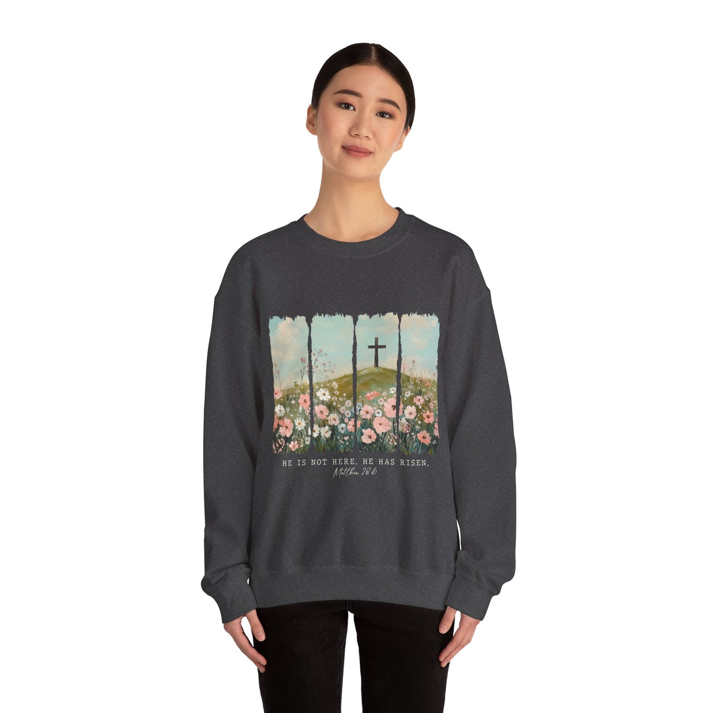 He Is Risen Crewneck Sweatshirt - Inspirational Easter Apparel