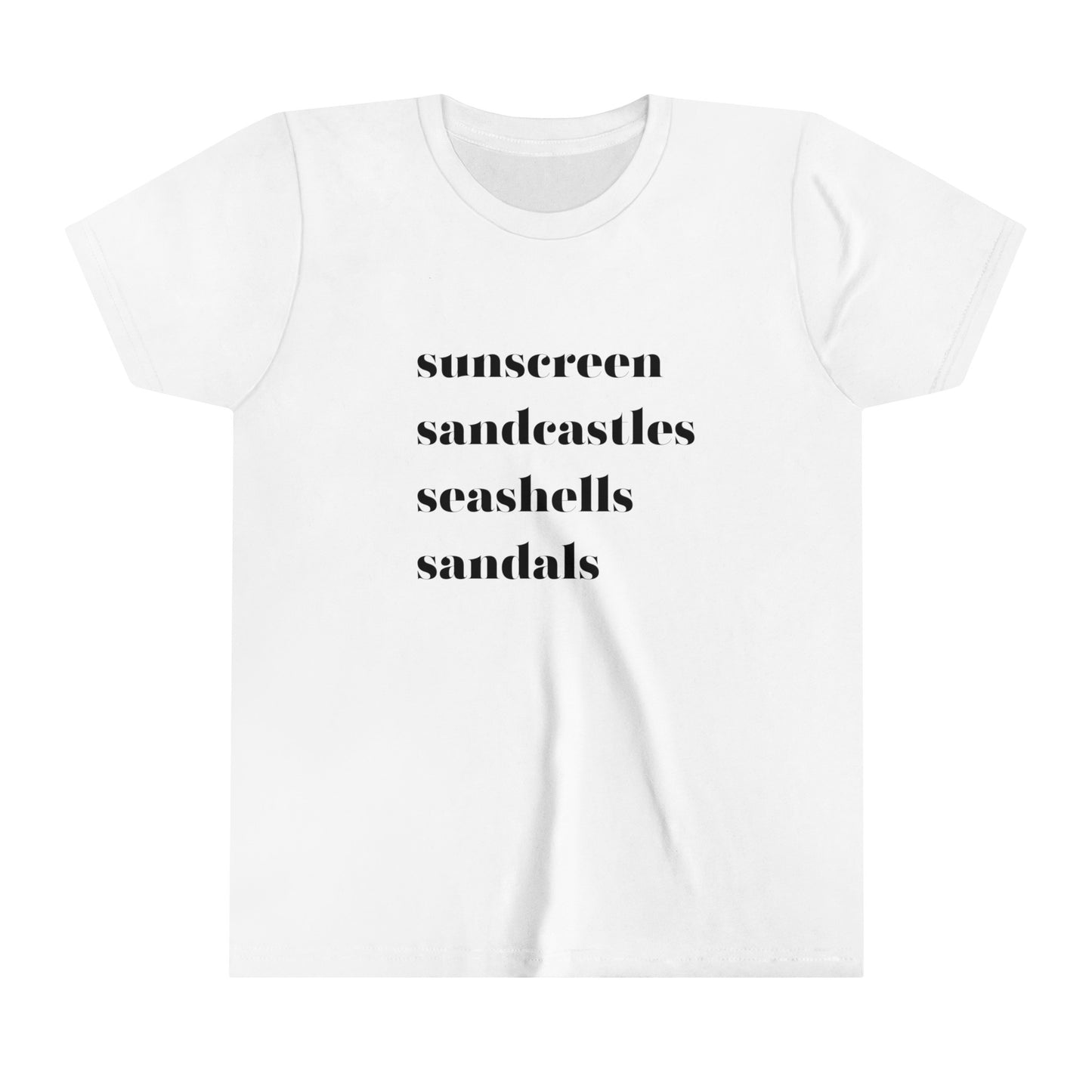 Sunscreen Sandcastles Seashells Sandals Youth Short Sleeve Tee