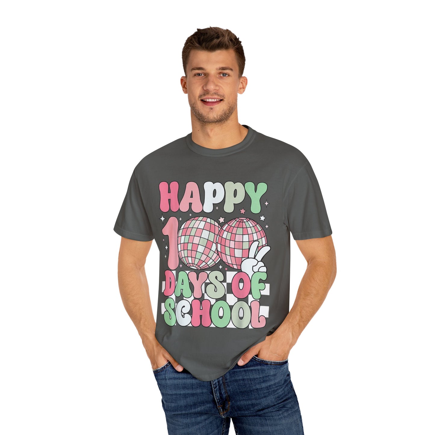 Happy 100 Days of School Pastel Disco Balls Unisex Garment-Dyed T-shirt