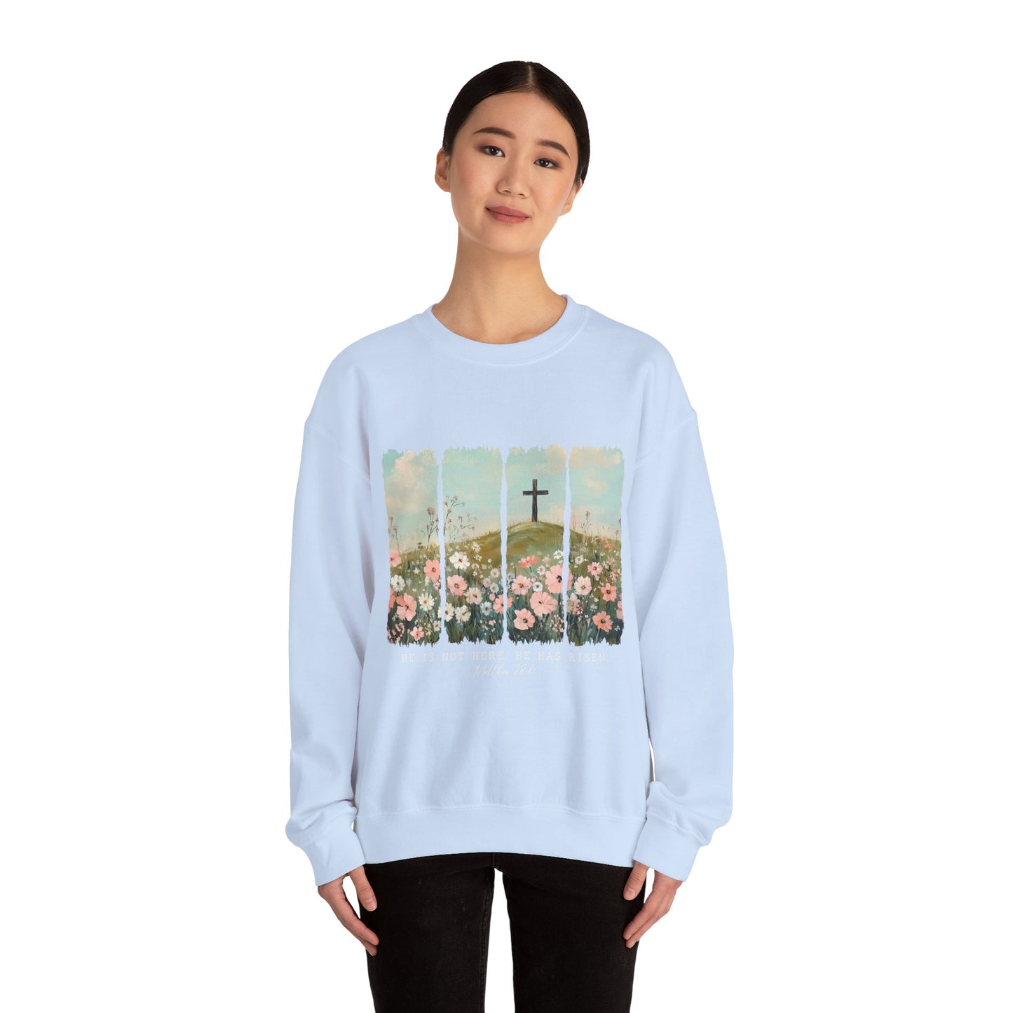 He Is Risen Crewneck Sweatshirt - Inspirational Easter Apparel