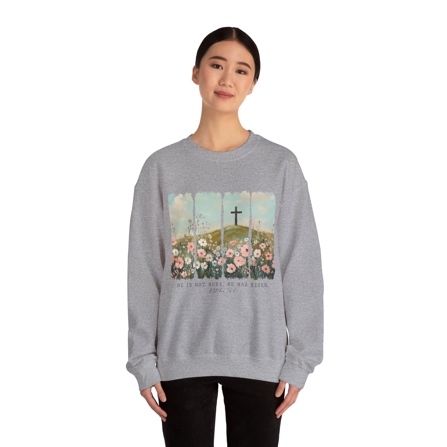 He Is Risen Crewneck Sweatshirt – Christian Inspirational Sweatshirt for Easter and Everyday Wear