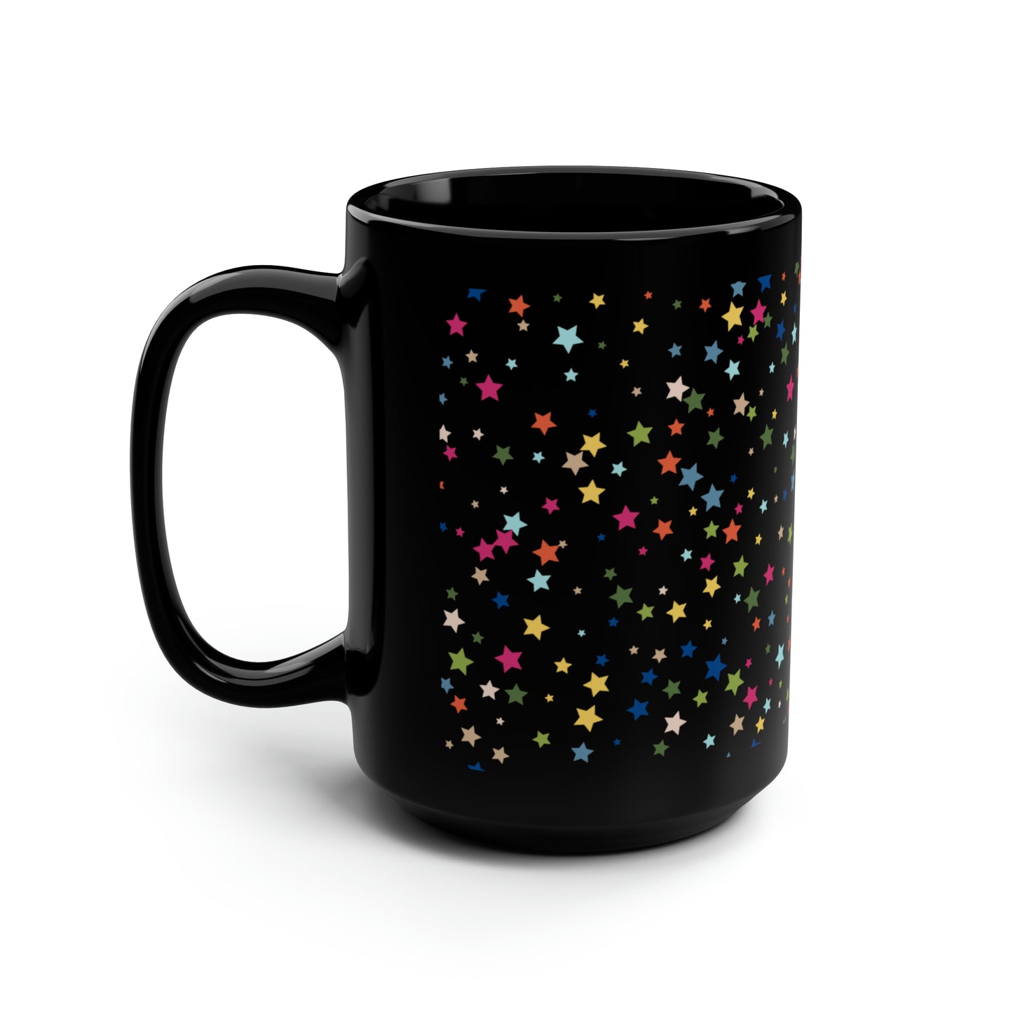 Rainbow Stars Black Mug, 15oz