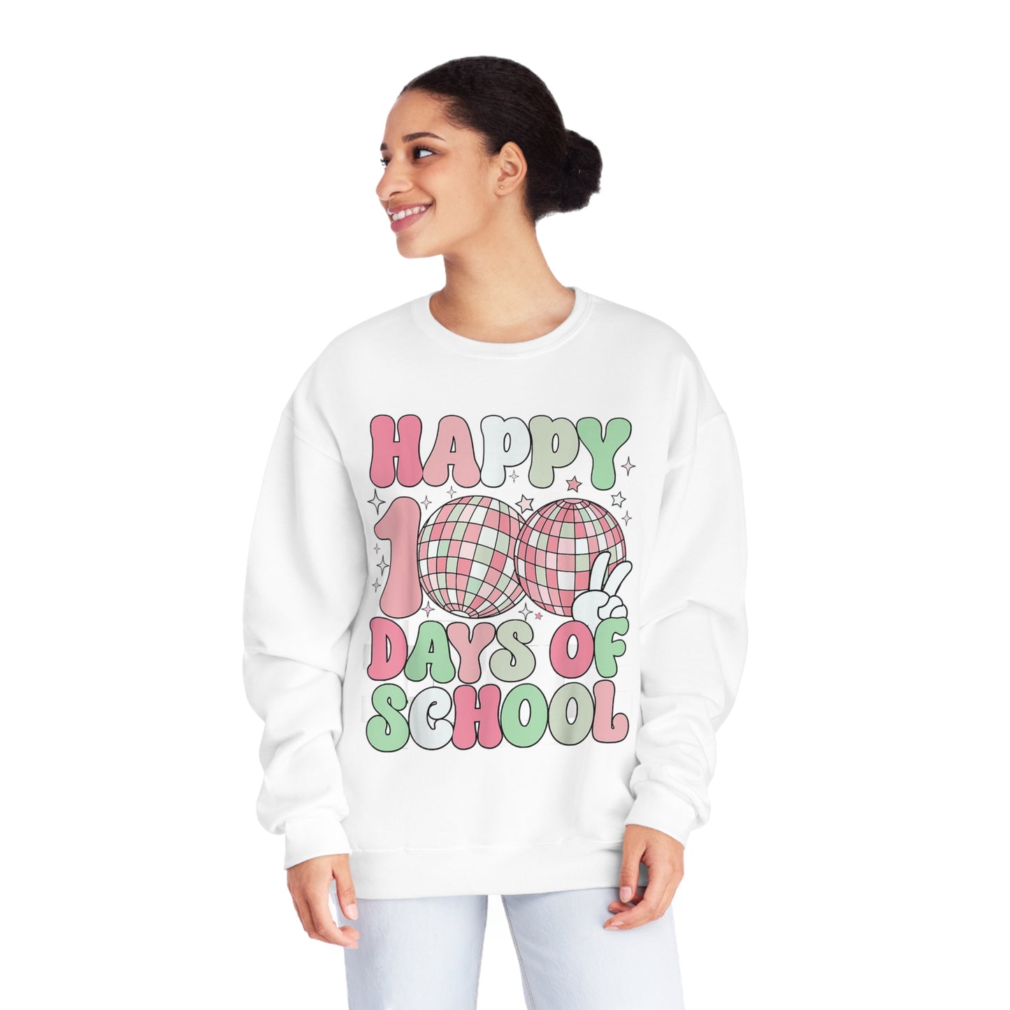 Happy 100 Days of School Pastel Disco Unisex NuBlend® Crewneck Sweatshirt
