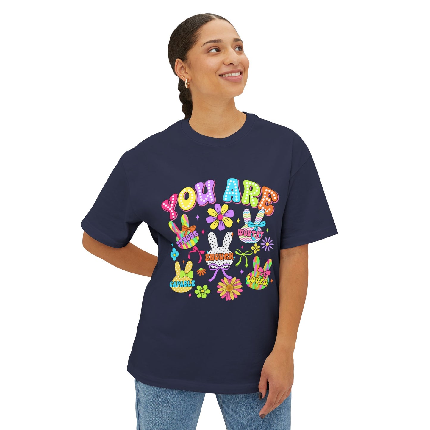 You Are Loved Unisex Oversized Boxy Tee - Colorful Graphic Tee for Positivity and Self-Love