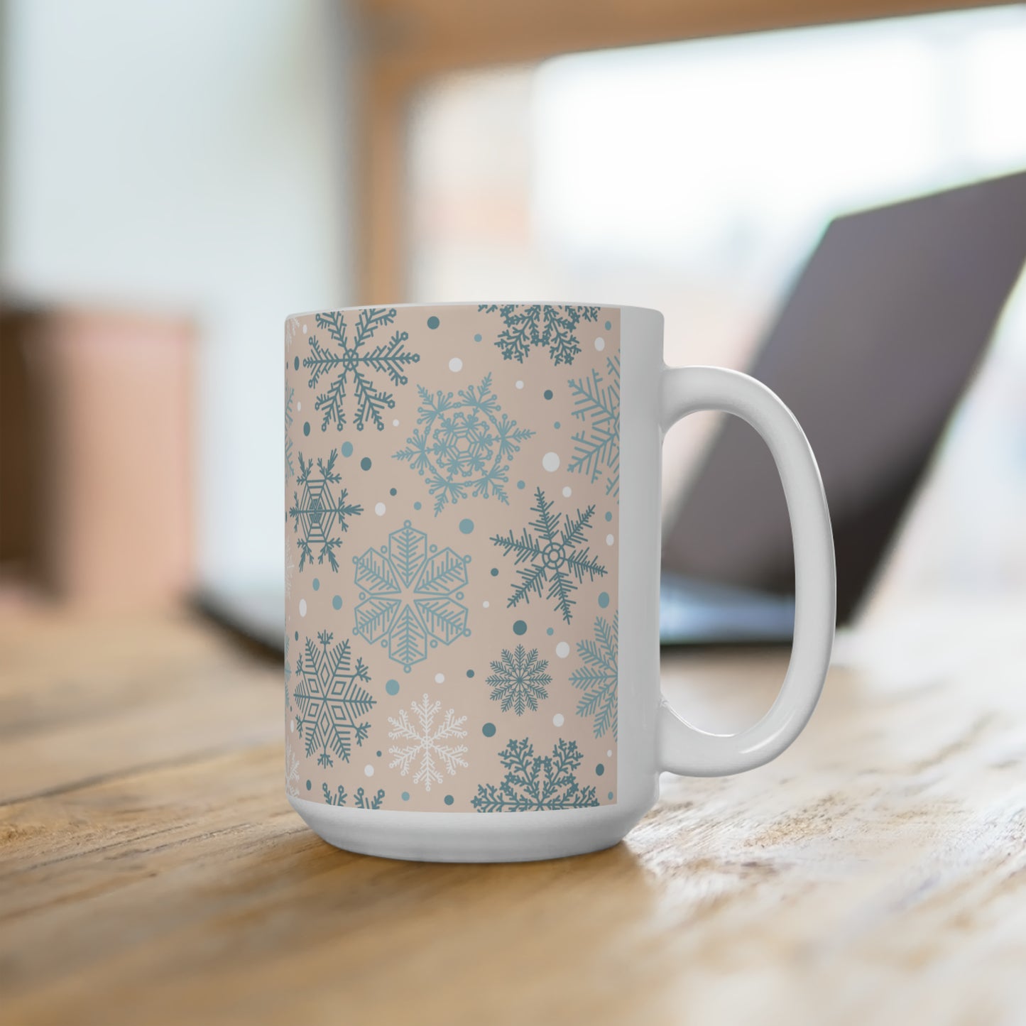 Pink Snowflake Ceramic Mug 15oz