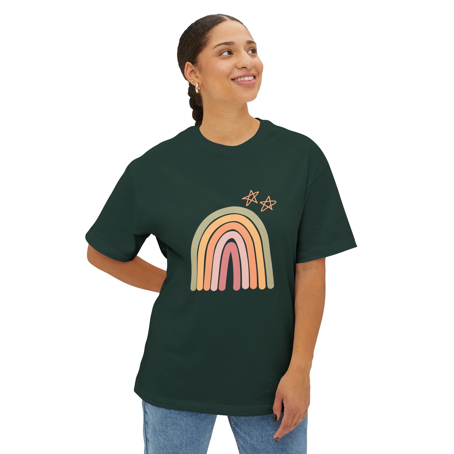 Rainbow and Stars Unisex Oversized Boxy Tee