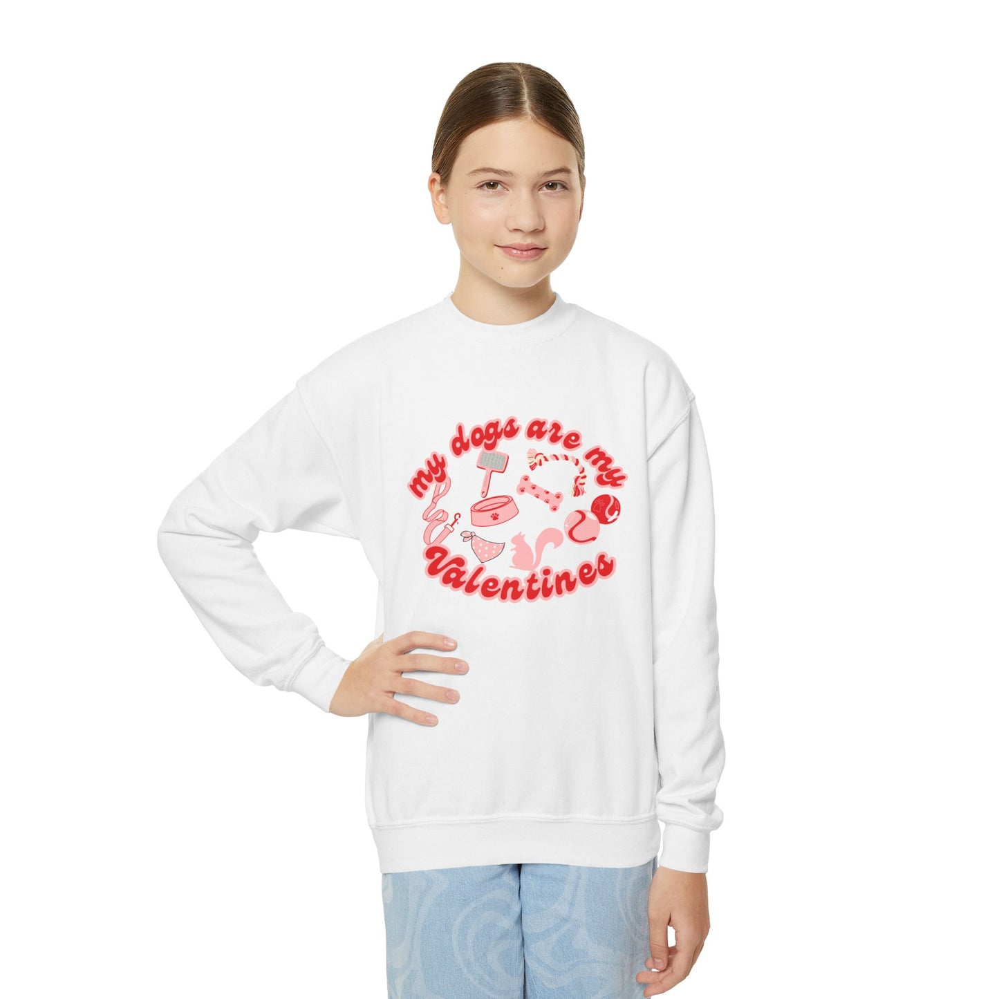 My Dogs Are My Valentine Youth Crewneck Sweatshirt