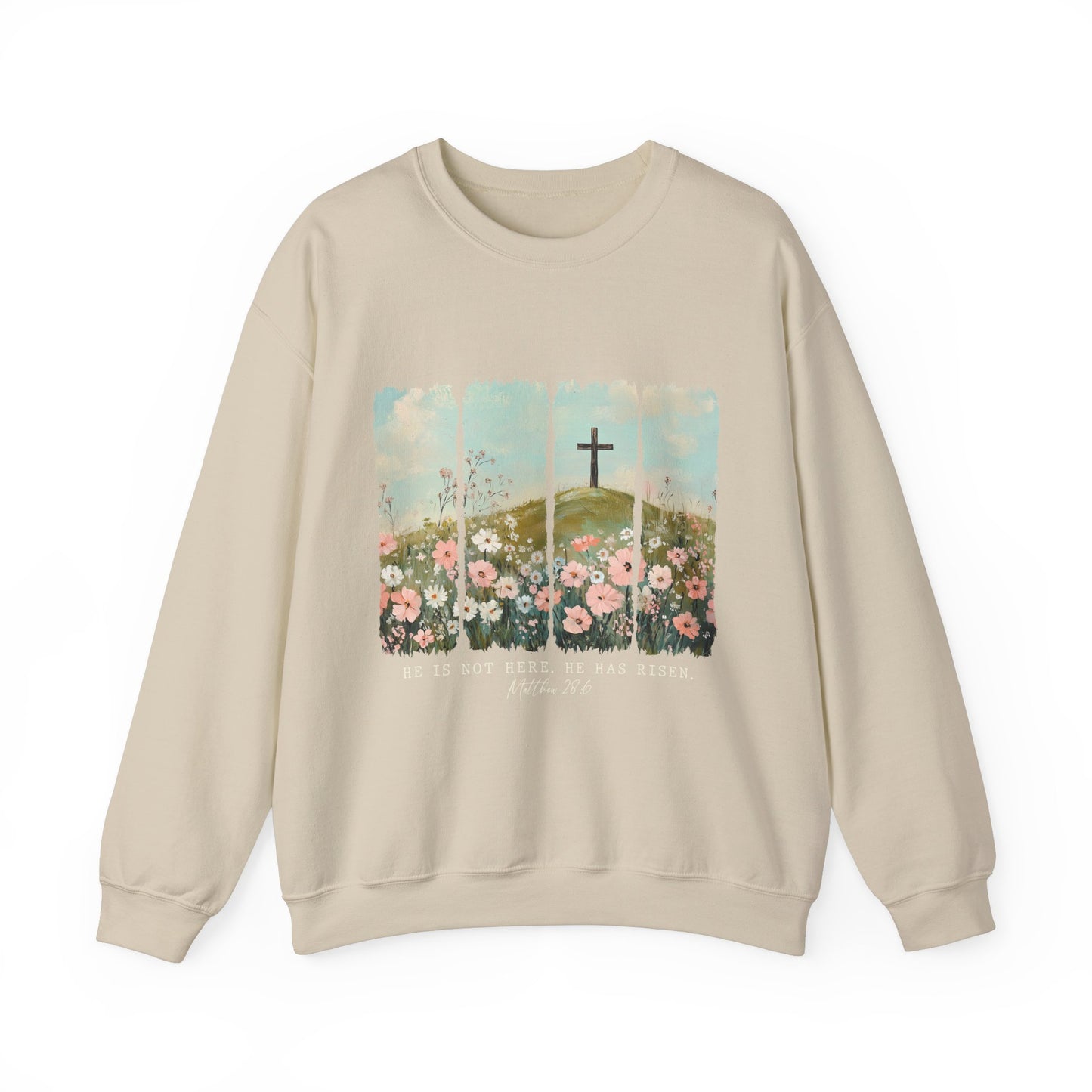 He Is Risen Crewneck Sweatshirt - Inspirational Easter Apparel