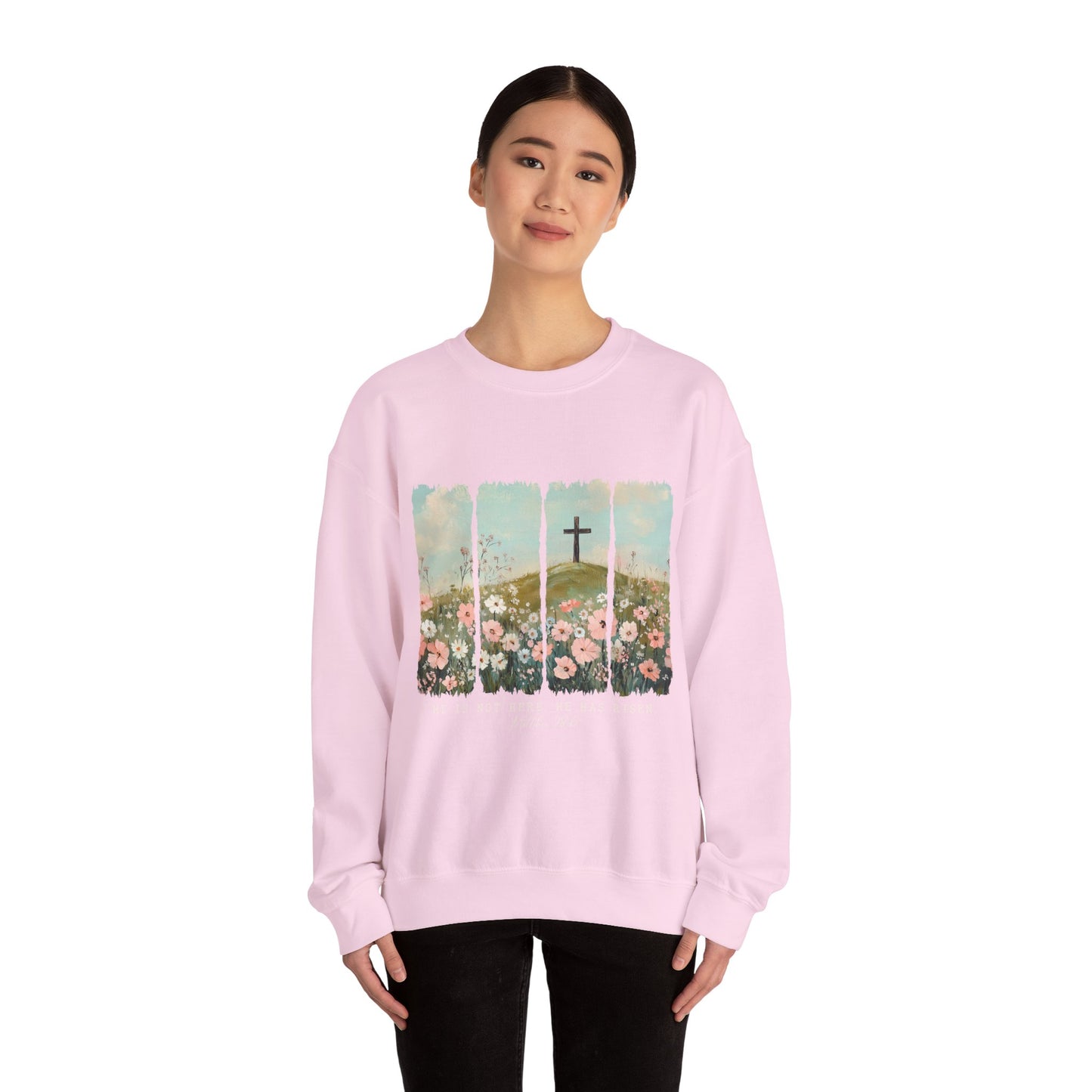 He Is Risen Crewneck Sweatshirt - Inspirational Easter Apparel