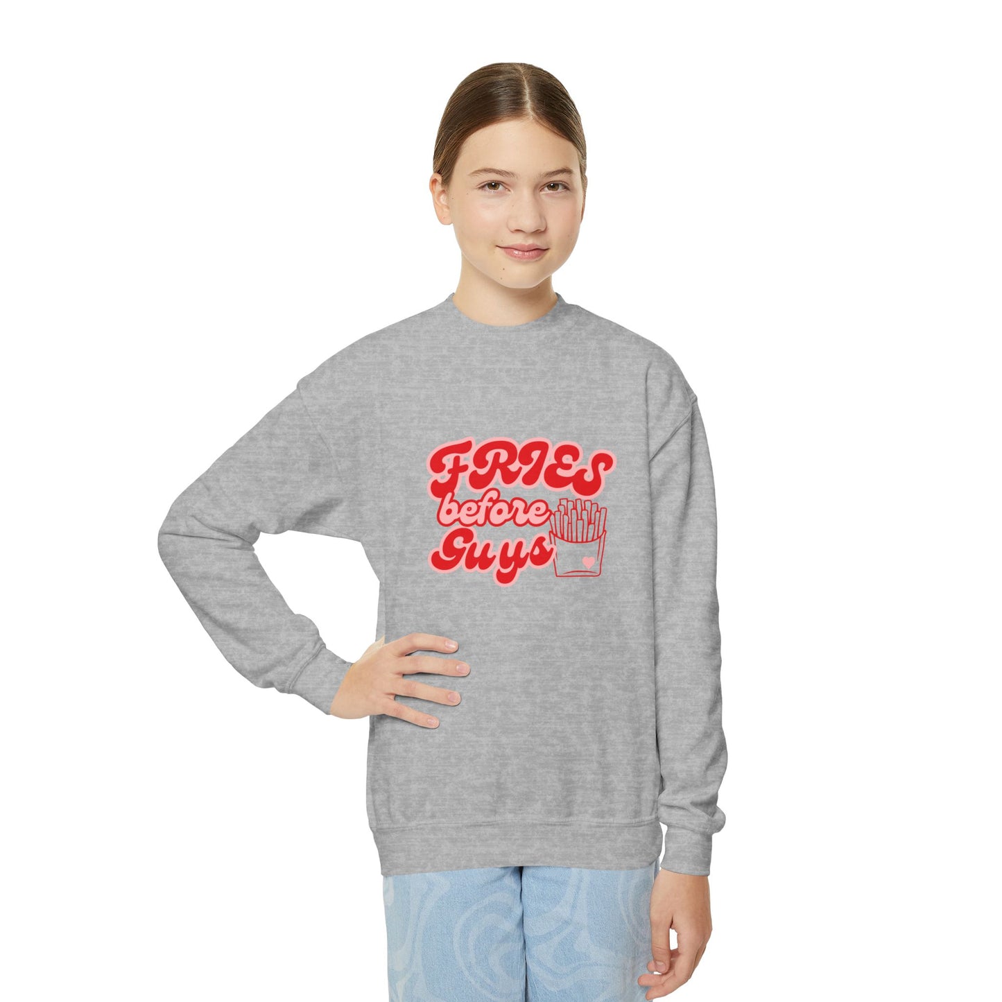 Fries Before Guys Youth Crewneck Sweatshirt