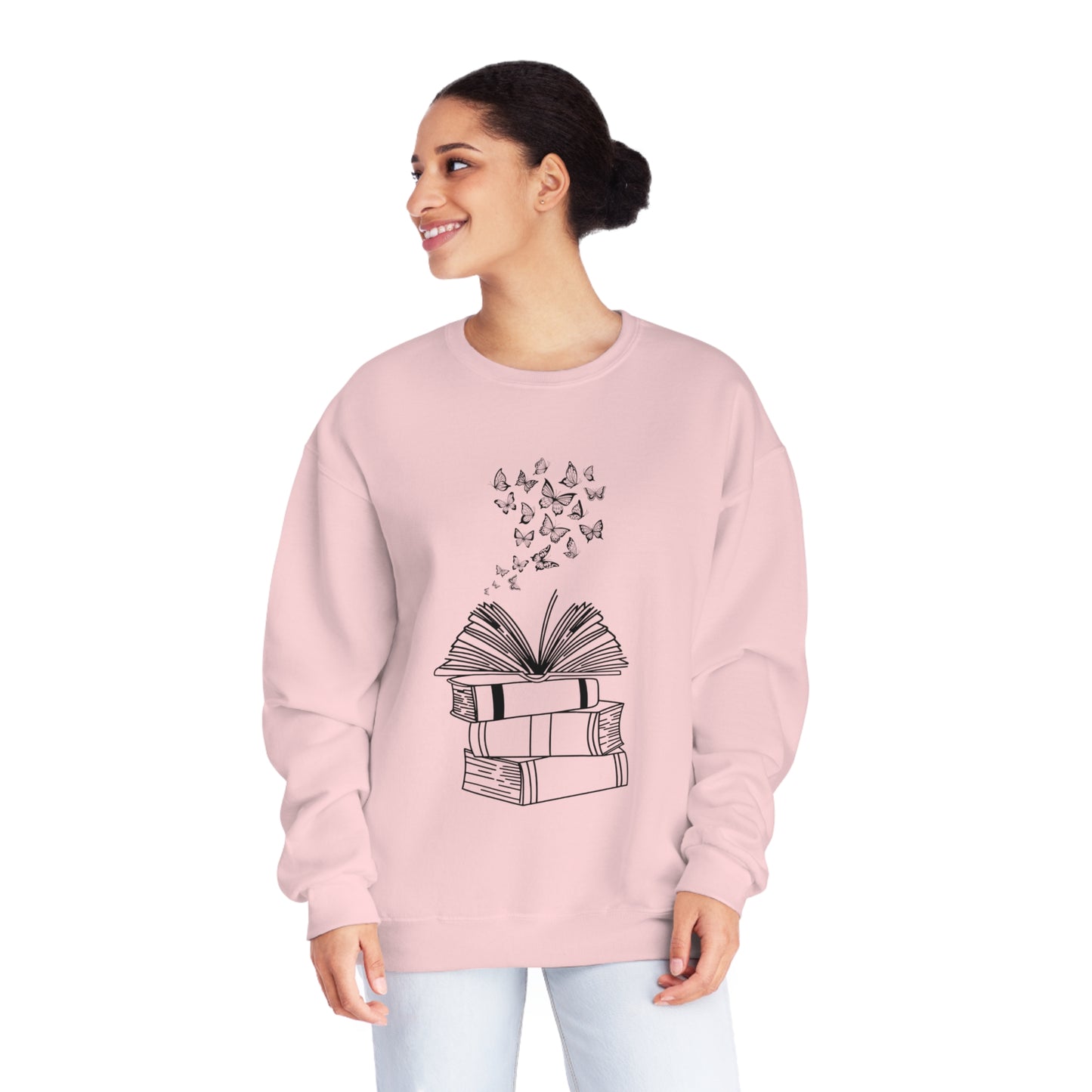 Book Butterflies Black Font Unisex NuBlend® Crewneck Sweatshirt