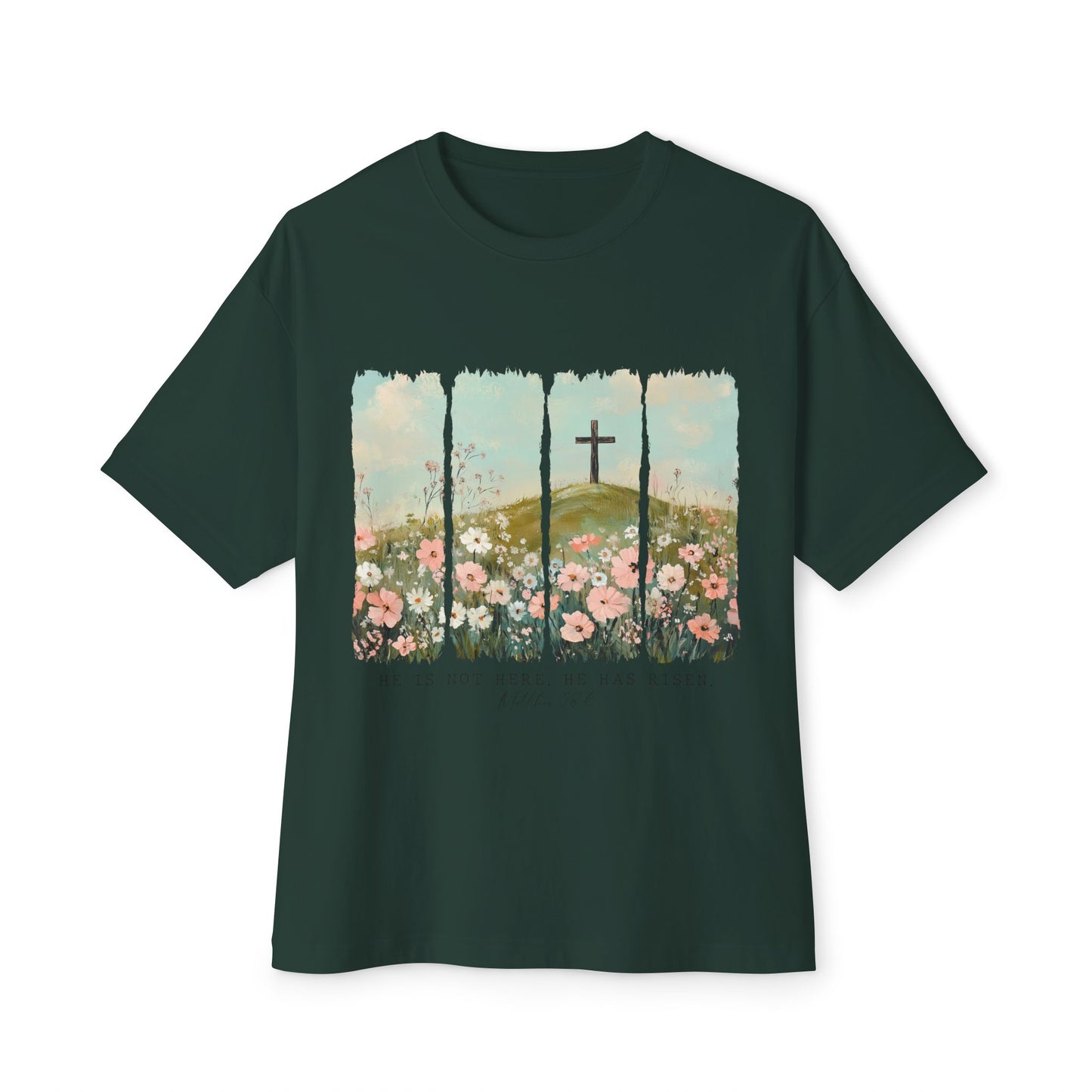 Christian Inspirational Oversized Tee - "He Is Not Here, He Has Risen"