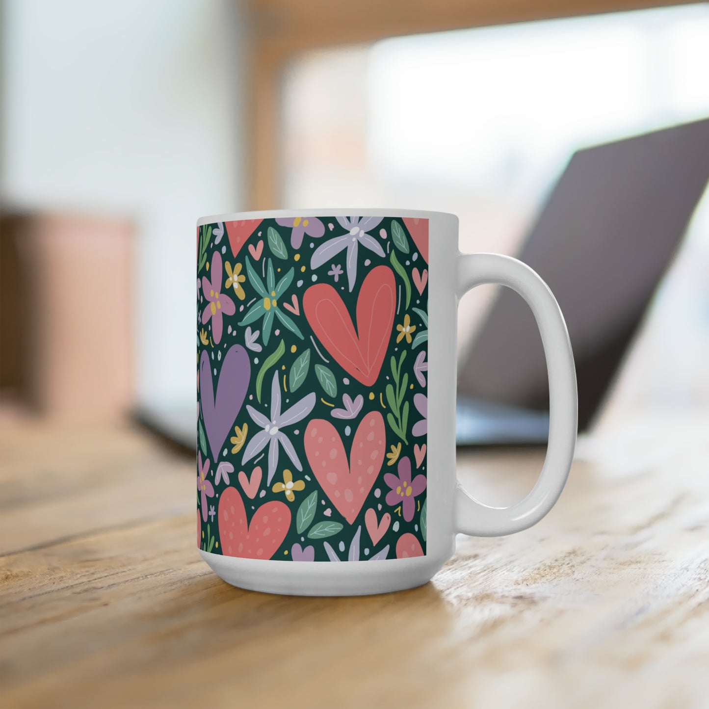 Floral Hearts Ceramic Mug 15oz