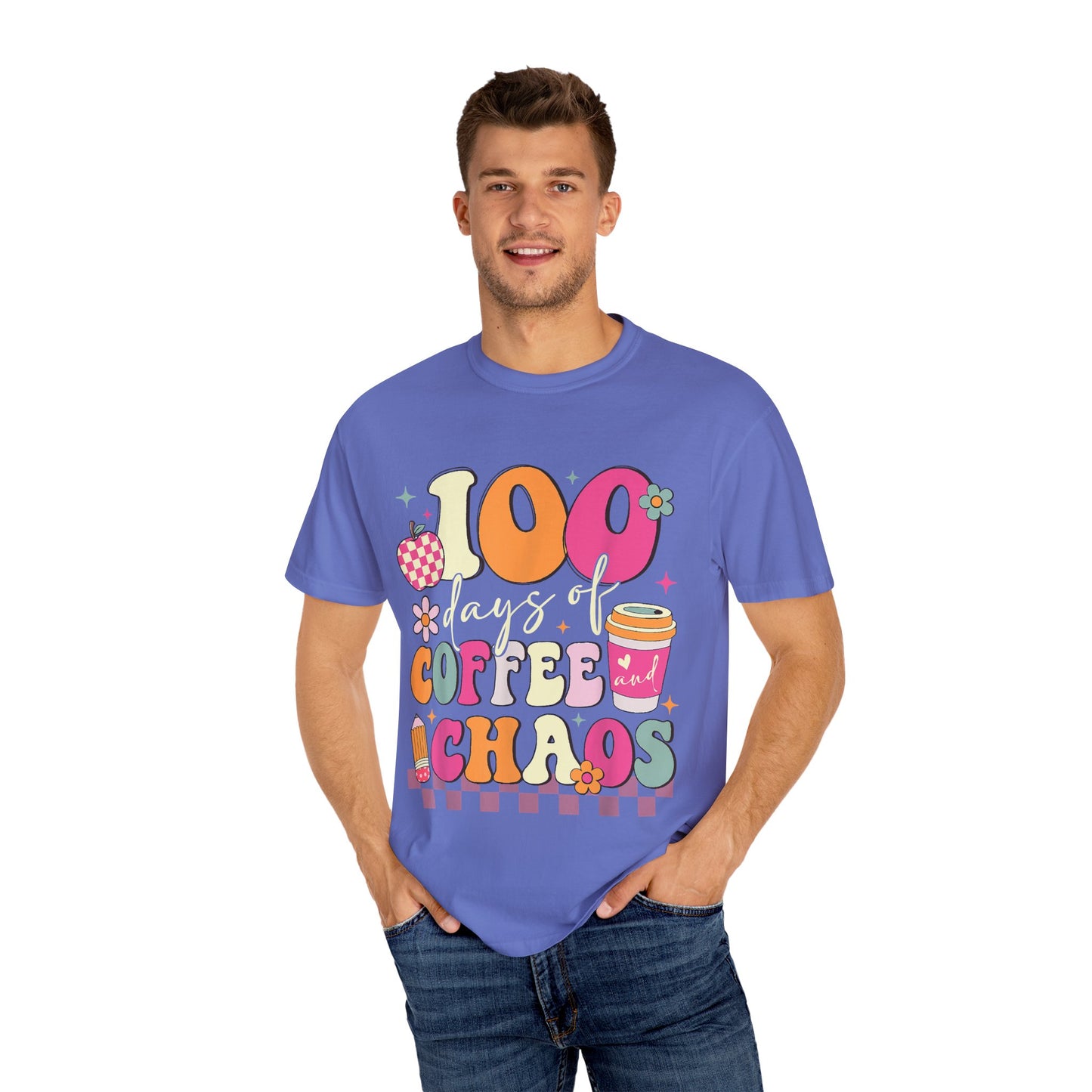 100 Days of Coffee and Chaos Unisex Garment-Dyed T-shirt