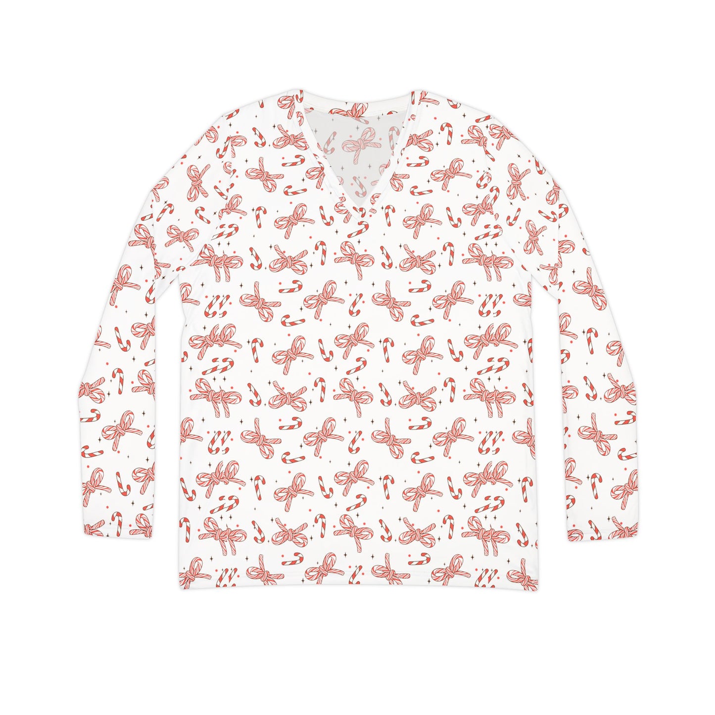 Candy Cane Ribbons Women's Long Sleeve V-neck Pajama Shirt