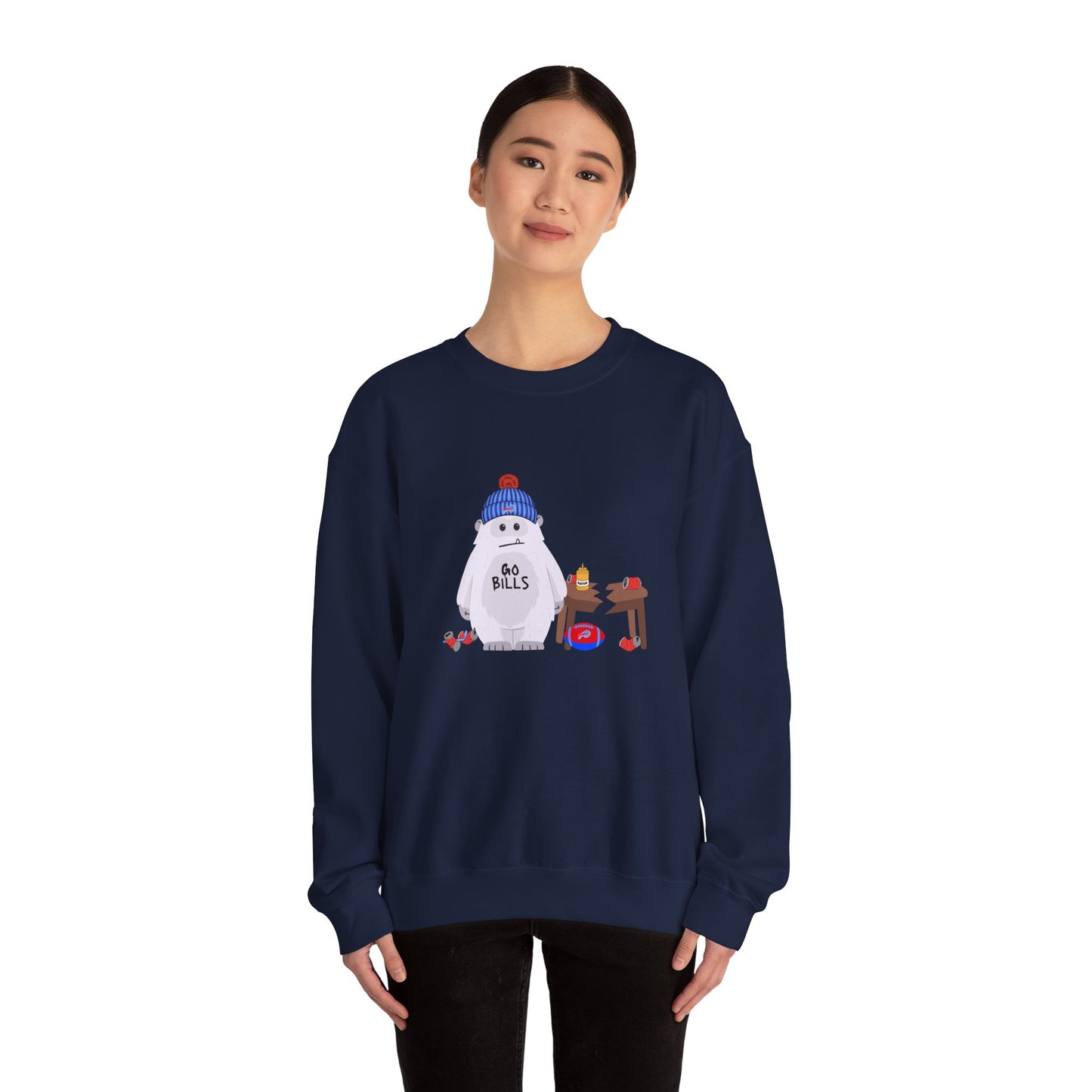 “Go Buffalo” Snowman Crewneck Sweatshirt — Cute Winter Buffalo Football Fan Pullover