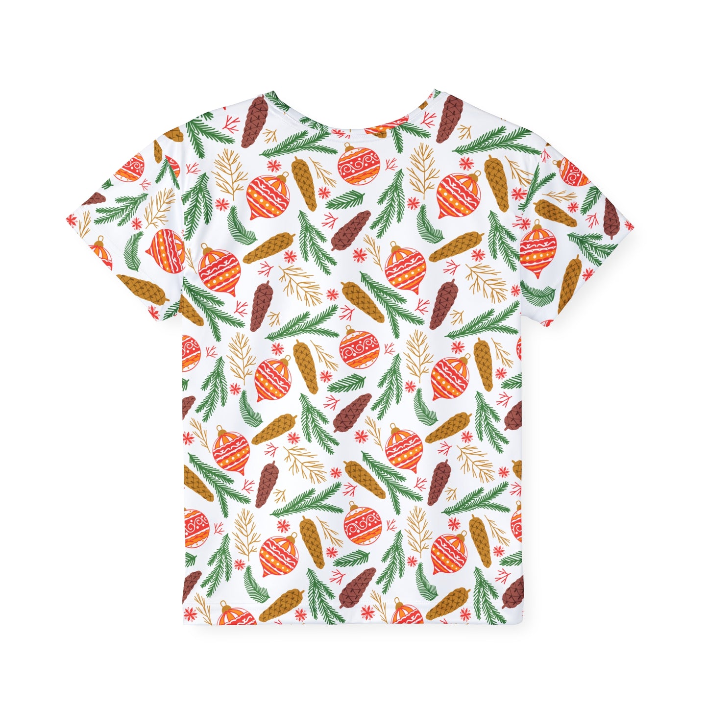 Festive Ornaments and Pinecones Kids Jersey Knit Pajama Top