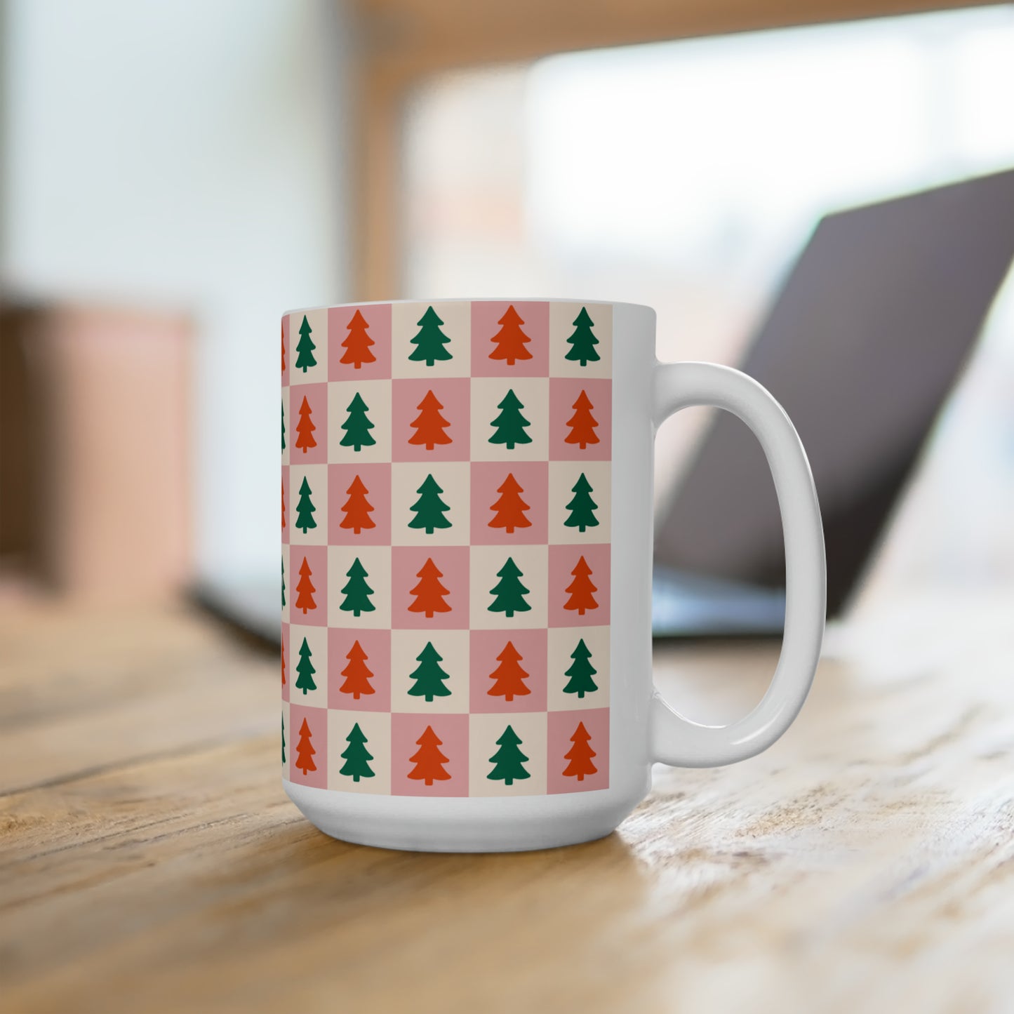 Christmas Tree Checkers Ceramic Mug 15oz