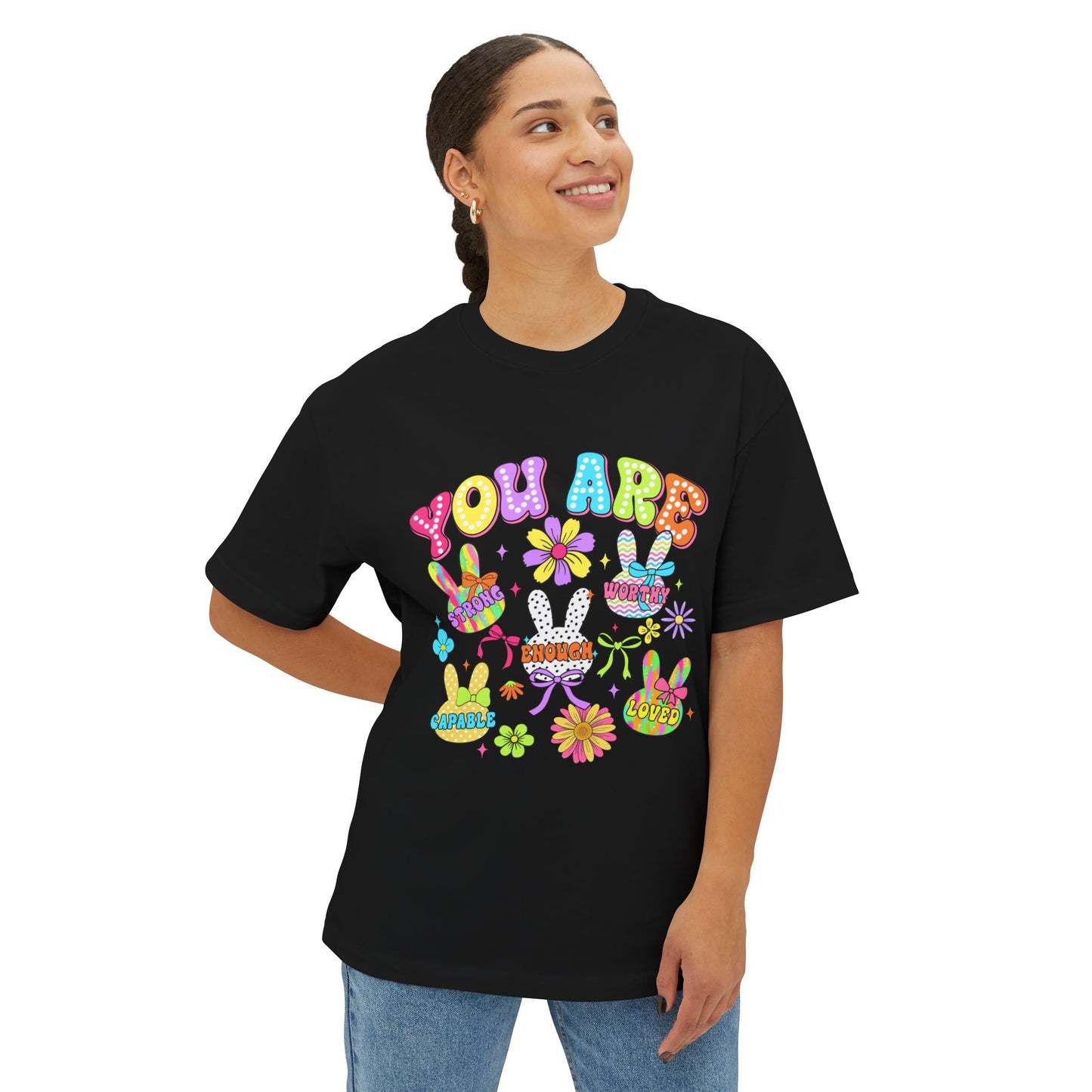 You Are Loved Unisex Oversized Boxy Tee - Colorful Graphic Tee for Positivity and Self-Love
