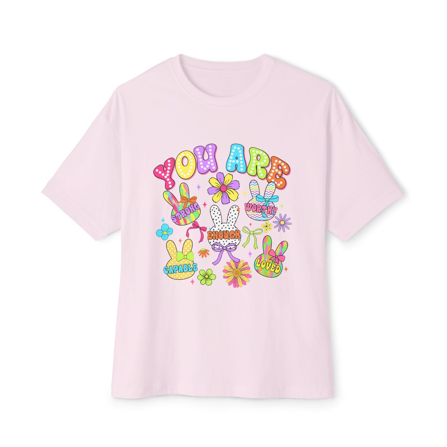 You Are Loved Unisex Oversized Boxy Tee - Colorful Graphic Tee for Positivity and Self-Love