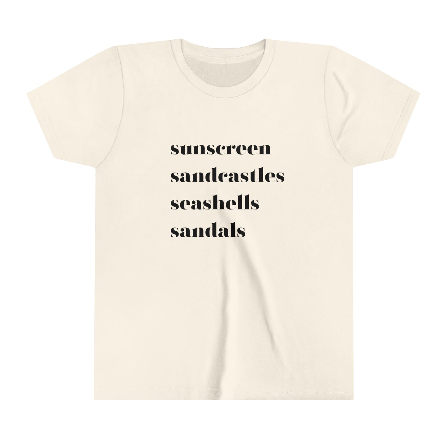 Sunscreen Sandcastles Seashells Sandals Youth Short Sleeve Tee