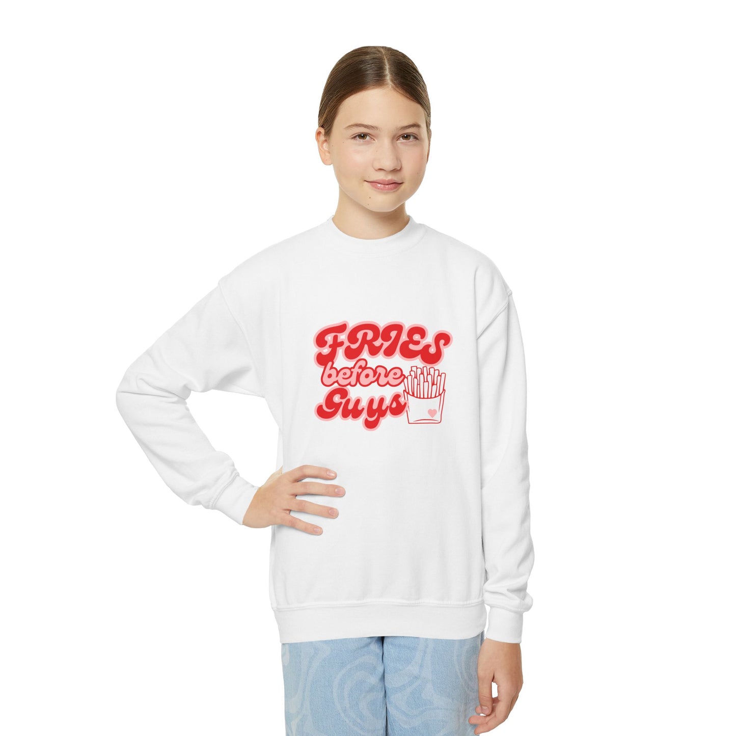 Fries Before Guys Youth Crewneck Sweatshirt