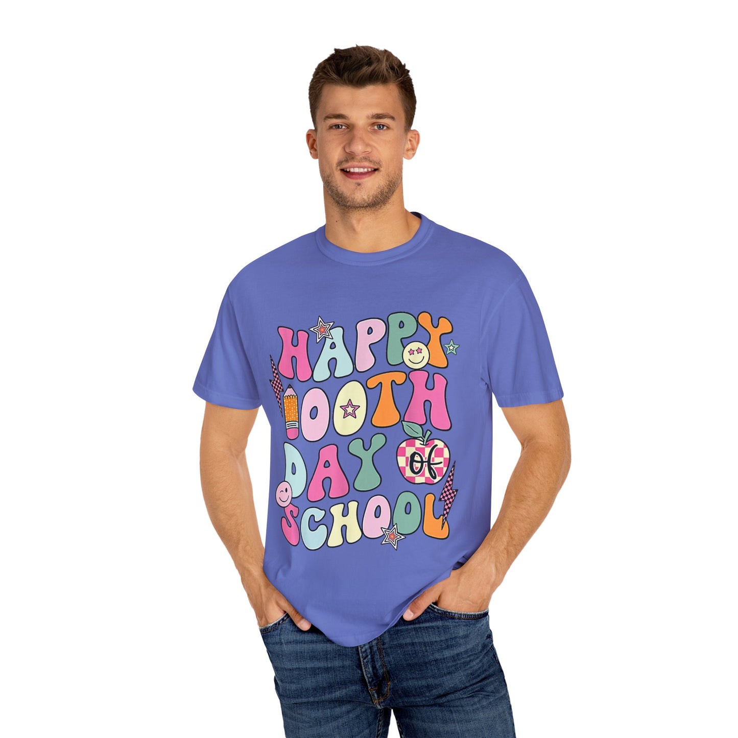Retro Happy 100th Day Unisex Garment-Dyed T-shirt