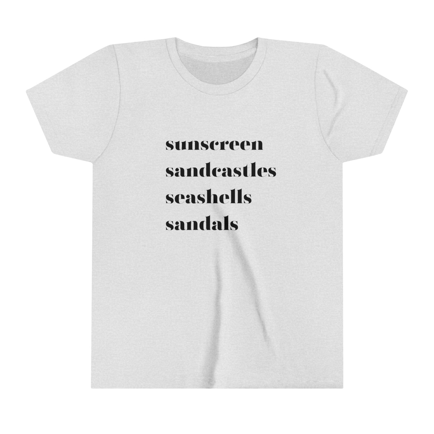 Sunscreen Sandcastles Seashells Sandals Youth Short Sleeve Tee