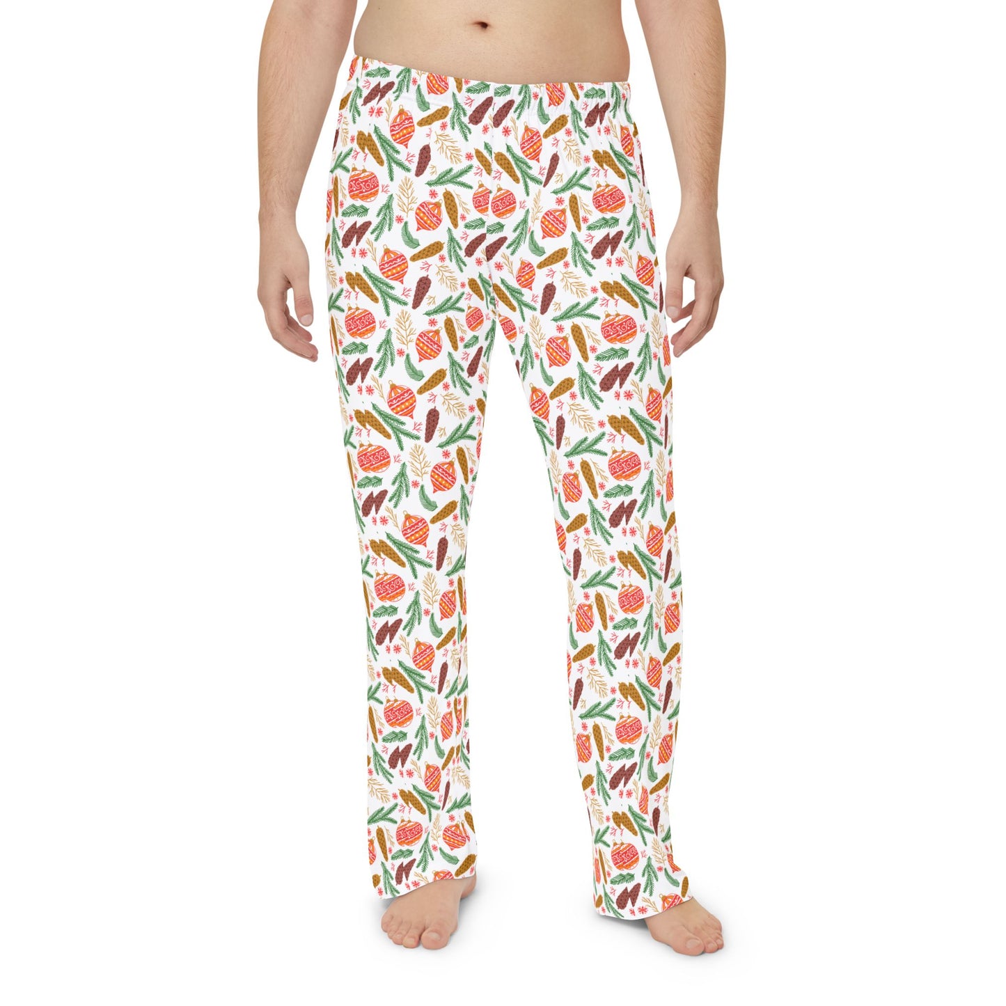 Festive Ornaments and Pinecones Men's Pajama Pants