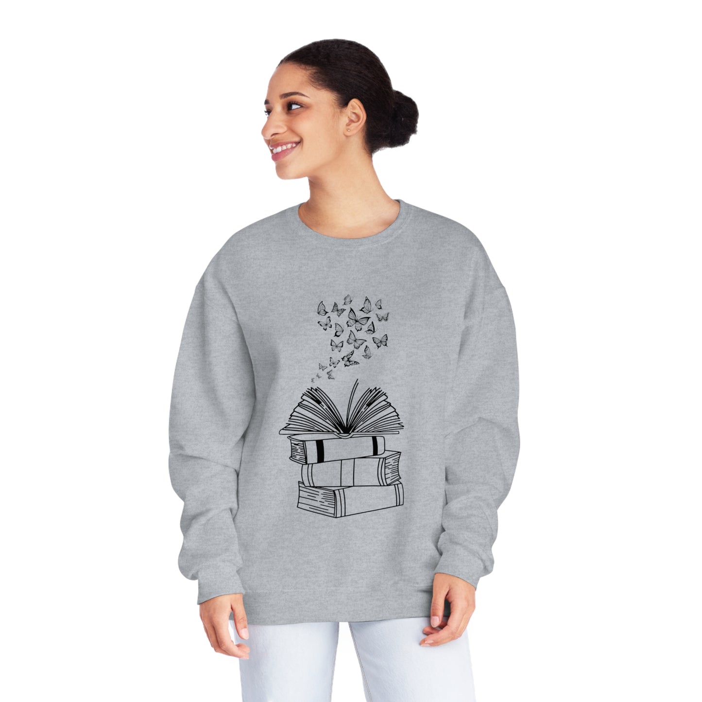 Book Butterflies Black Font Unisex NuBlend® Crewneck Sweatshirt