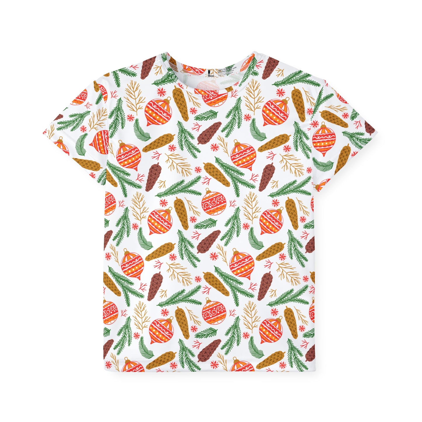 Festive Ornaments and Pinecones Kids Jersey Knit Pajama Top