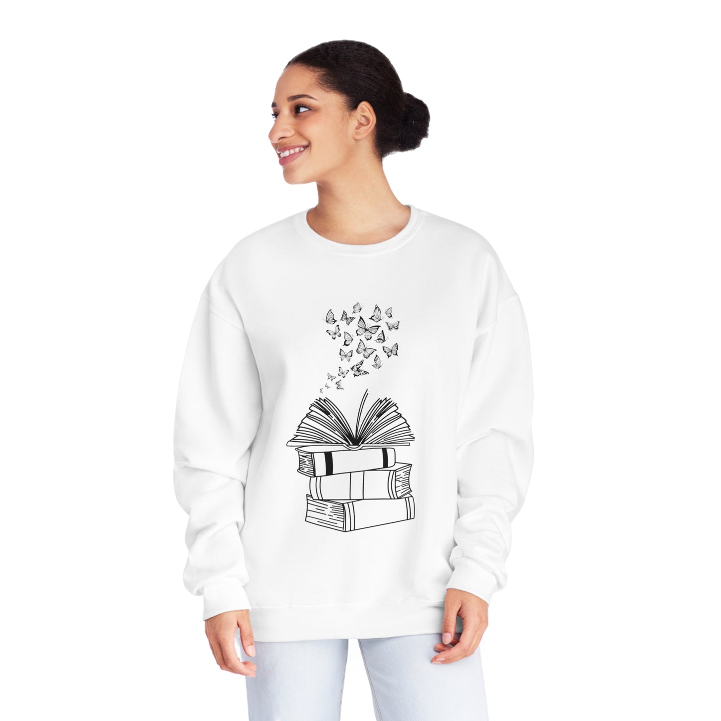 Book Butterflies Black Font Unisex NuBlend® Crewneck Sweatshirt