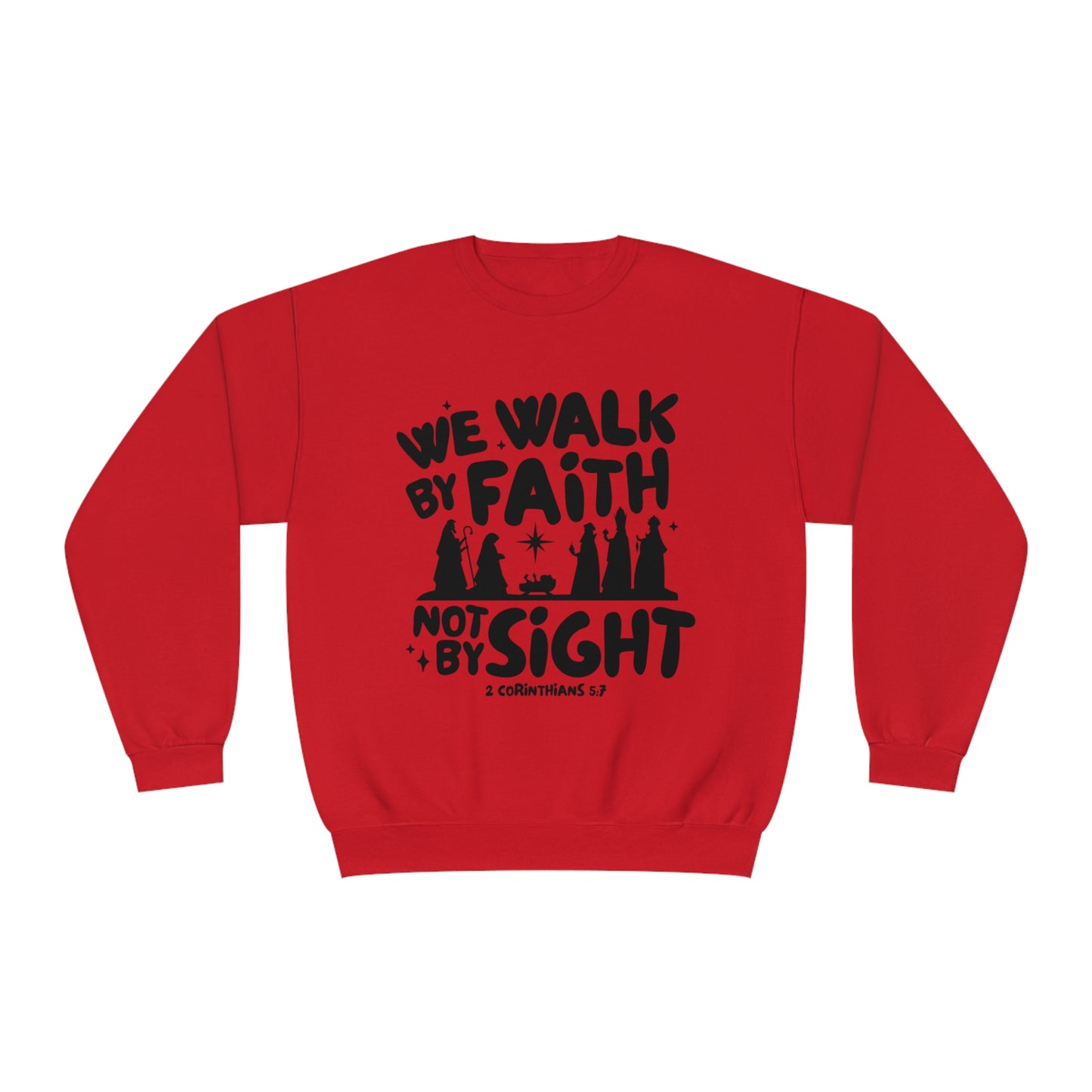 We Walk By Faith Not By Sight Black Unisex NuBlend® Crewneck Sweatshirt