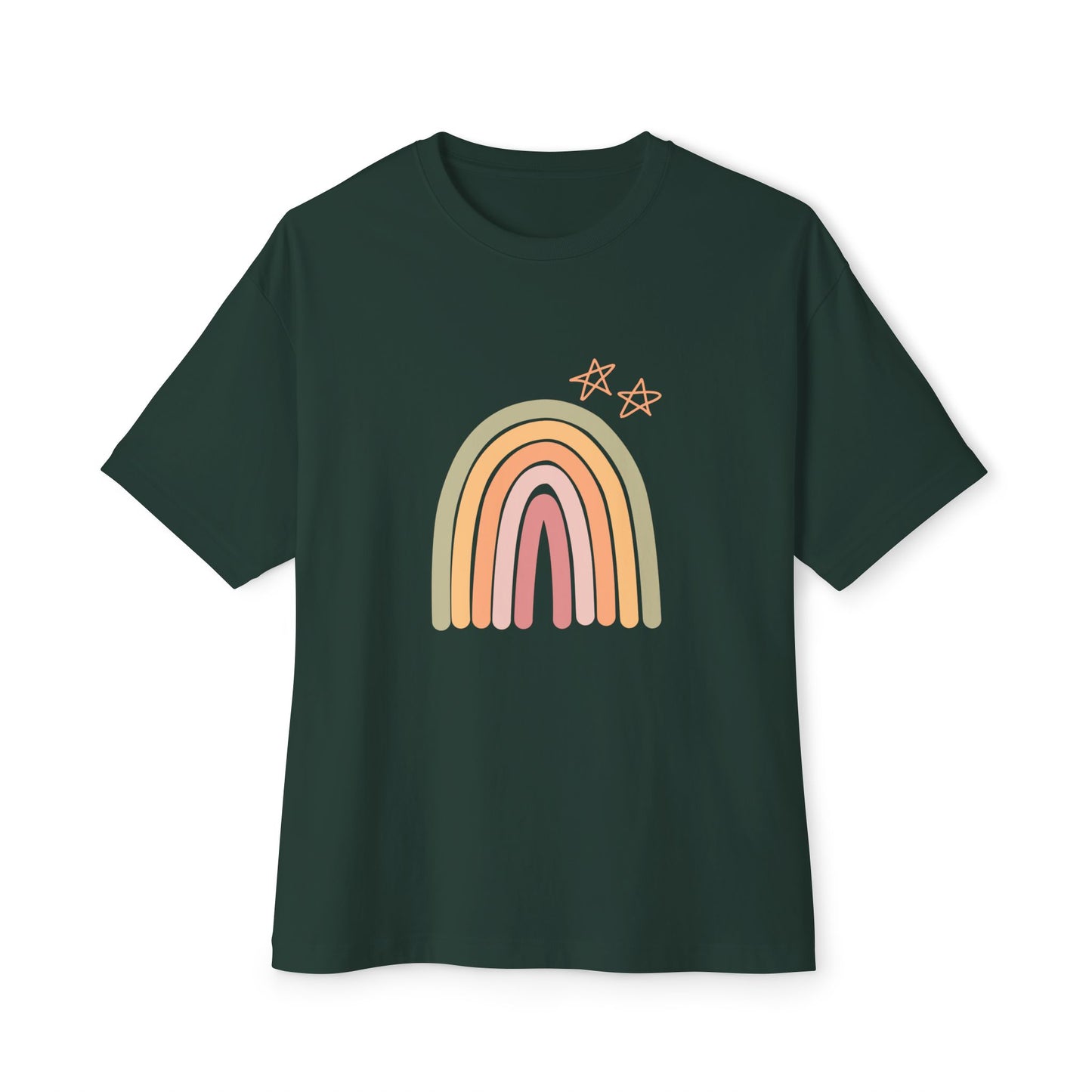 Rainbow and Stars Unisex Oversized Boxy Tee