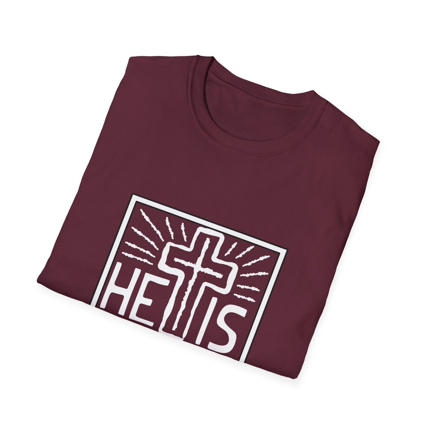 He is Risen White Font Unisex Softstyle T-Shirt