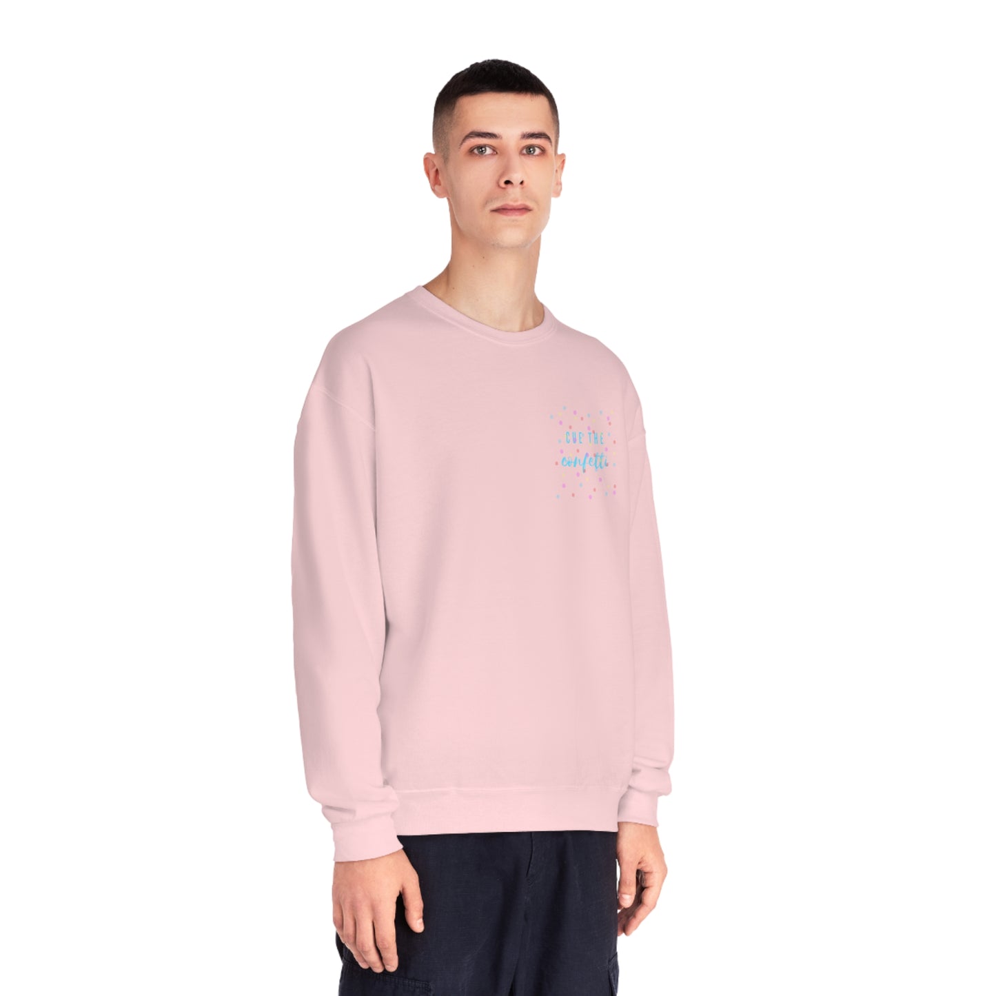 Cue the Confetti Blue Font Unisex NuBlend® Crewneck Sweatshirt