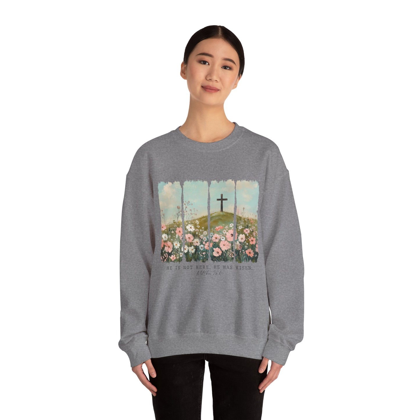 He Is Risen Crewneck Sweatshirt – Christian Inspirational Sweatshirt for Easter and Everyday Wear