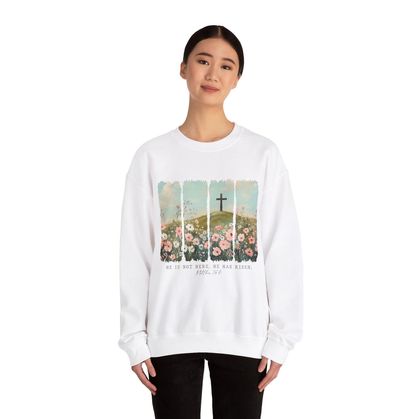 He Is Risen Crewneck Sweatshirt – Christian Inspirational Sweatshirt for Easter and Everyday Wear